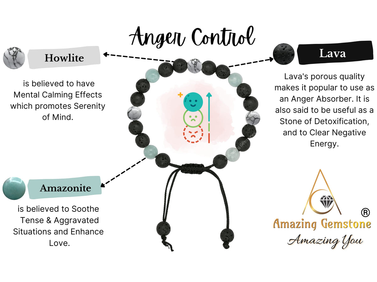 Amazing Gemstone Anger Control Bracelet - Howlite Amazonite Lava Bracelet Set for Men Women Healing Calming Anxiety Stress Relief Gifts Pulseras Para Hombres Mujer Stocking Stuffers (Adjustable)