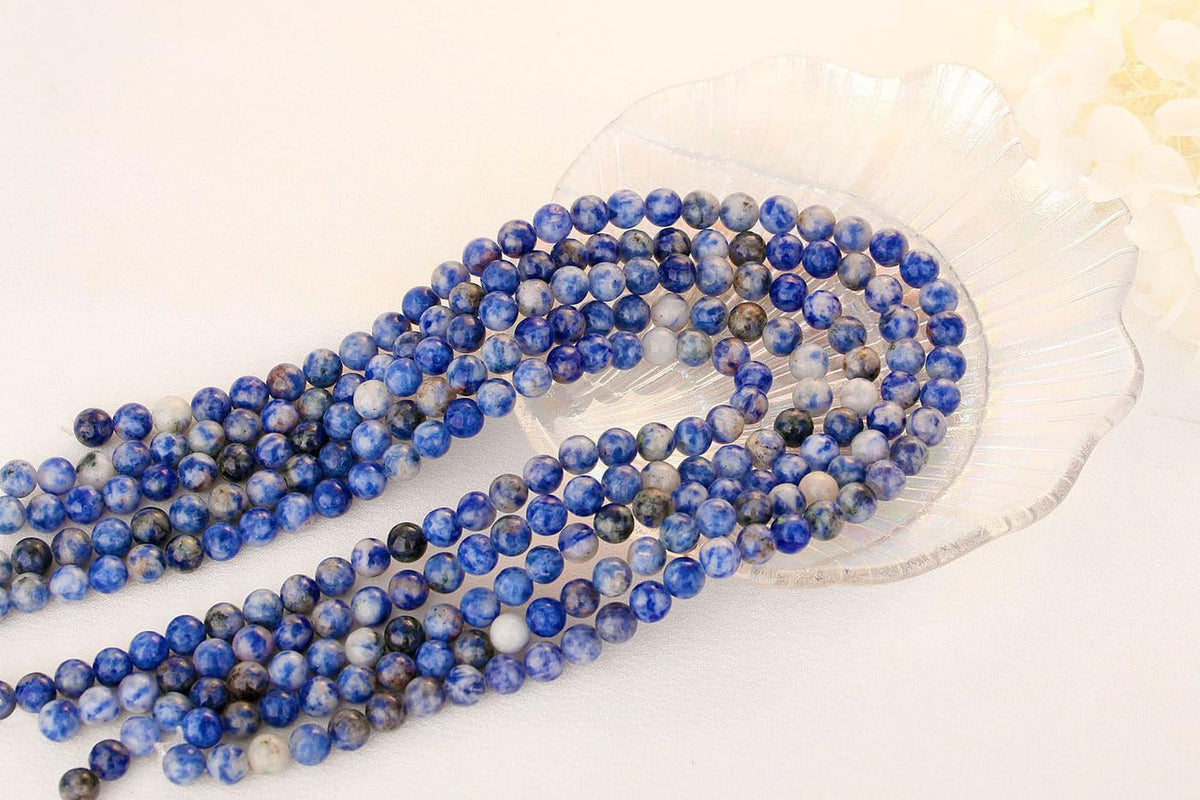 QINJIEJIE 100PCS Blue and White Sodalite Beads 8mm Natural Stone Beads Round Loose Gemstone Bead for Bracelet Beading Crystal Jewelry Making DIY Necklace Earrings 0.32"