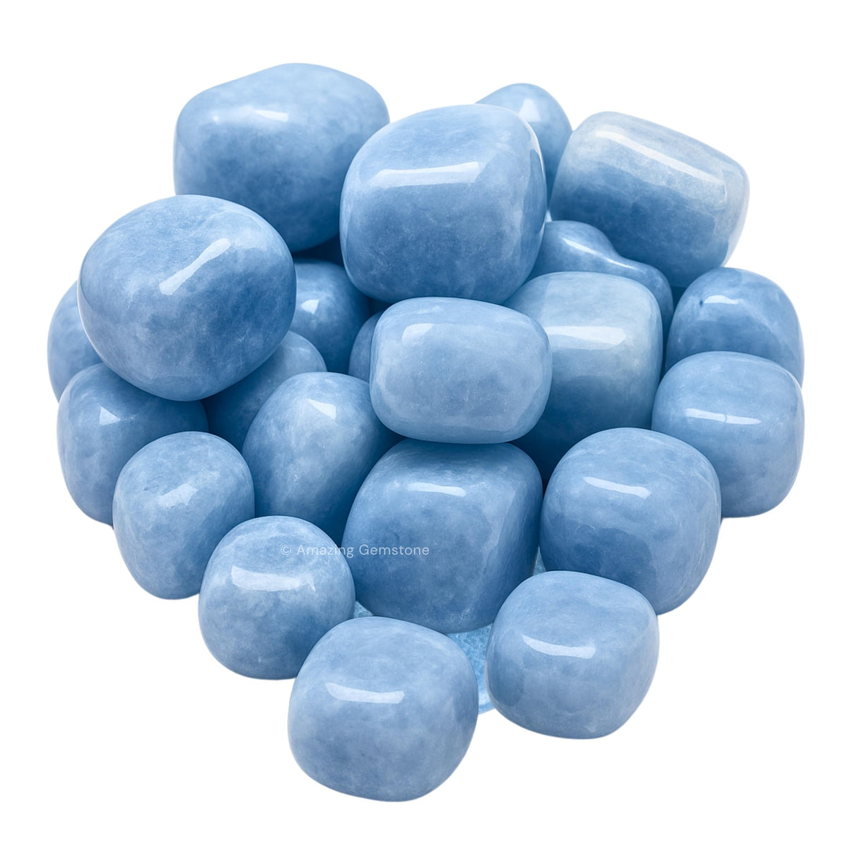 Amazing Gemstone Blue Calcite Crystals and Healing Stones Tumbled - 1 oz Natural Healing Stones for Energy Balance, Stress Relief - Premium Polished Gems Rocks for Meditation and Wellness