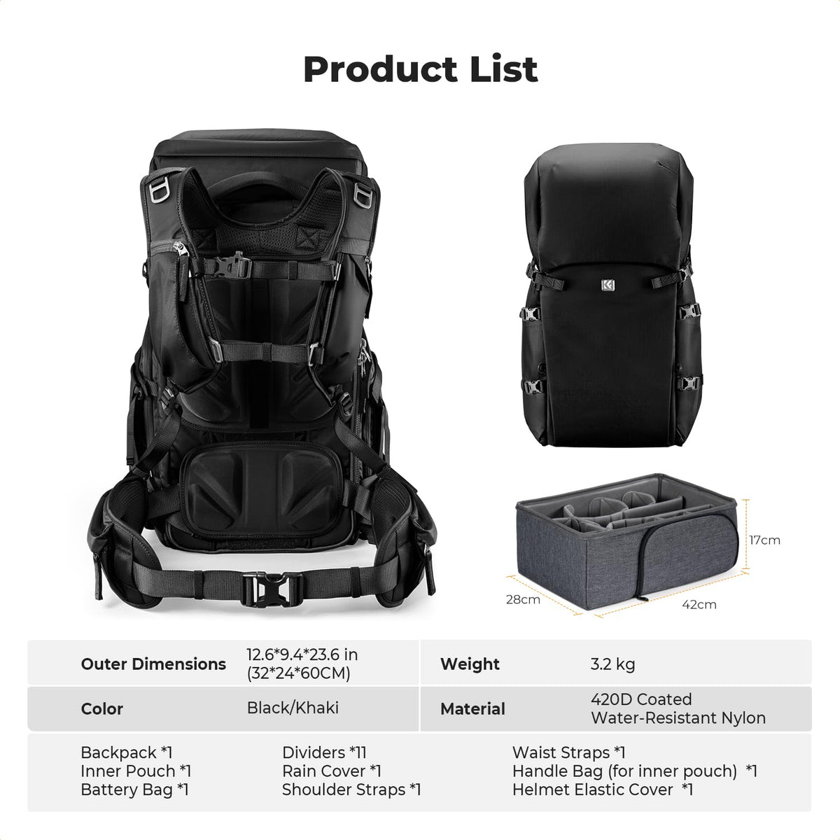 K&F CONCEPT Camera Backpack, 40L Large Capacity Camera Bag, Waterproof DSLR Camera Back Pack, Extra Large Photography Bag Backpack