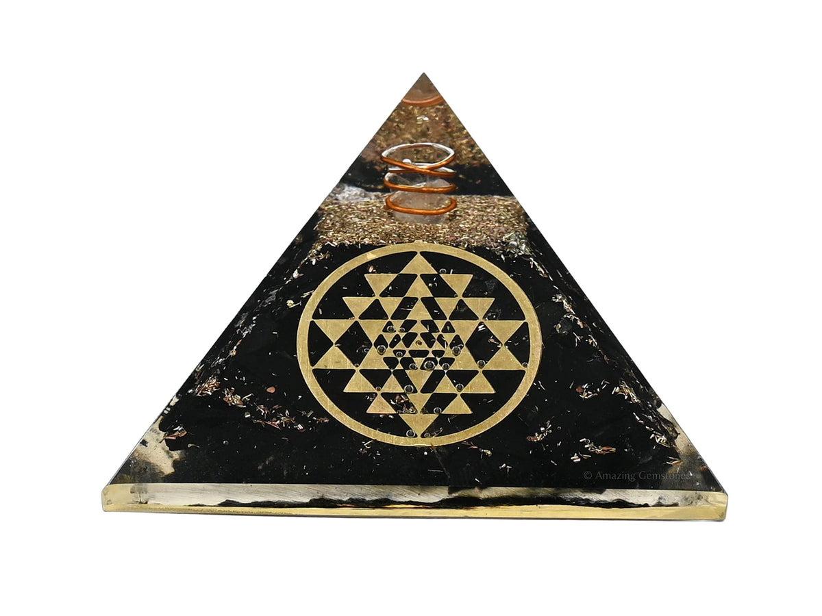Amazing Gemstone Large Orgone Pyramid | Black Tourmaline Pyramid Crystal | Sri Yantra Orgonite Pyramid | Organ Pyramids Positive Energy Healing