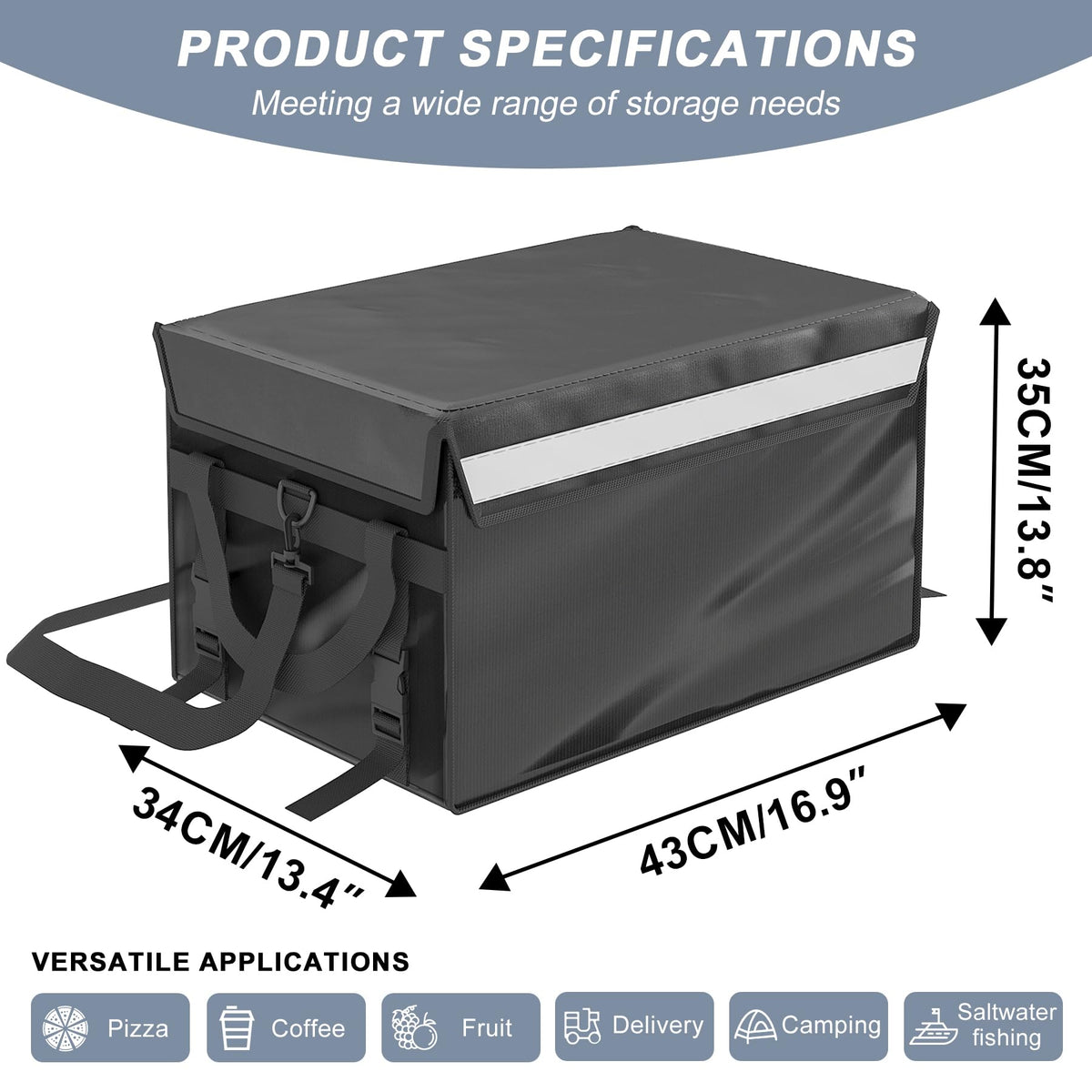Kaitiemoo 48L Insulated Food Delivery Bag, Thermal Hot Cold Bag with Waterproof Easy-Clean Liner, Foldable Design for Meal Delivery, Groceries, Picnic, Camping