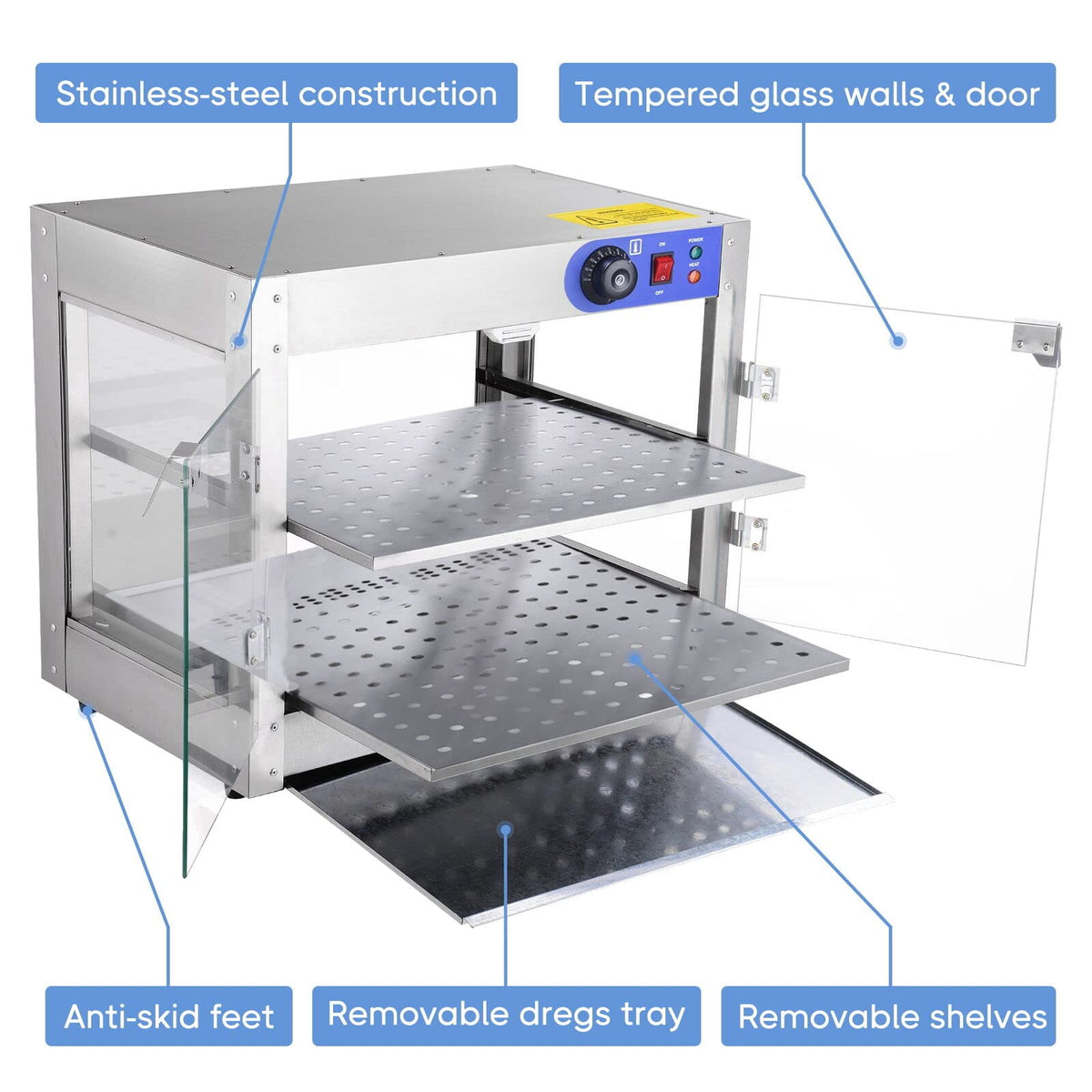 AMPERSAND SHOPS Commercial Food Warmer Pizza Pretzel Empanada Storage Display Cabinet (2-Tier)