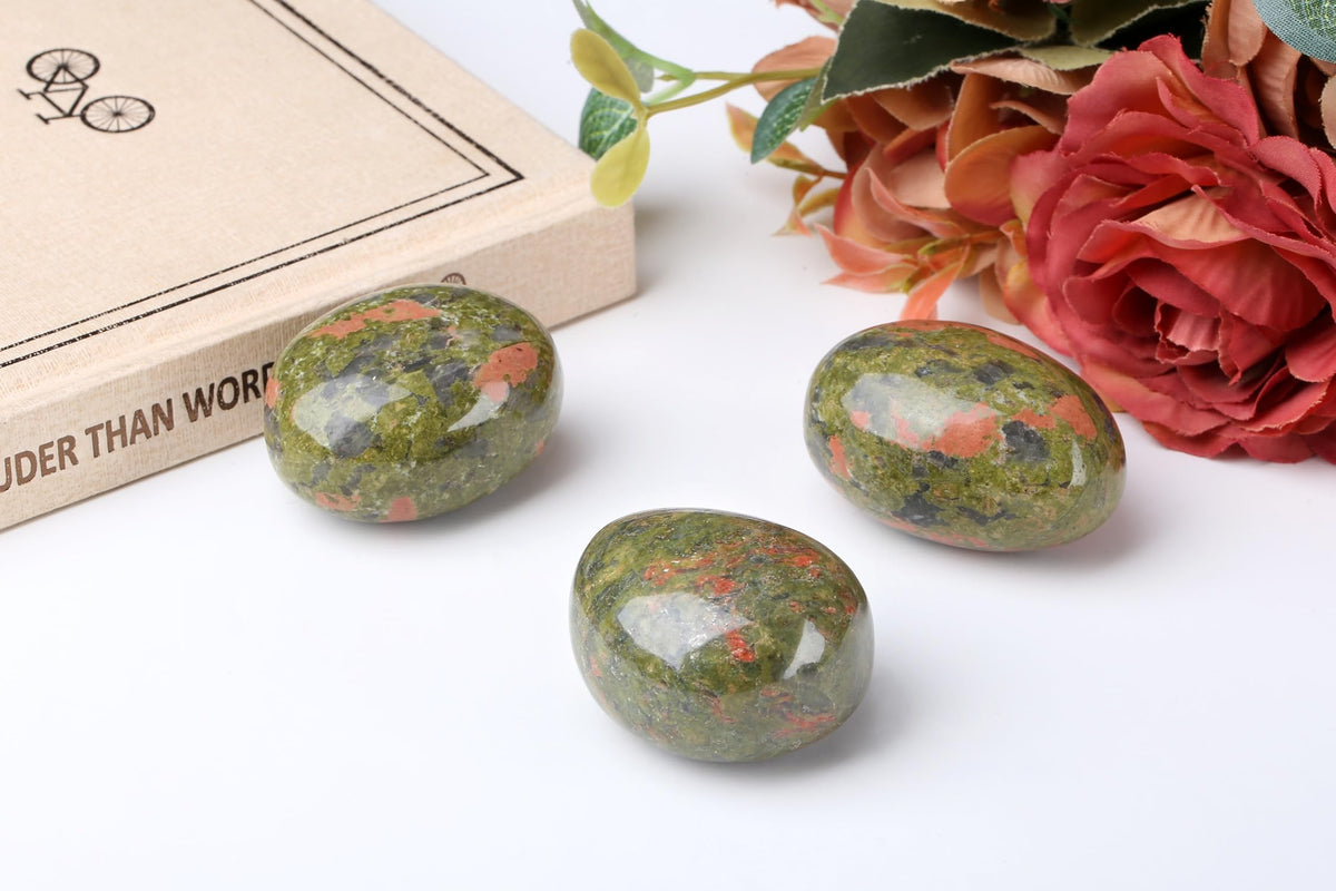 QINJIEJIE 1.6-2.0" Unakite Healing Crystals Tumbled Stones Polished Rocks 2PCS Large Worry Stone Gemstones Rocks for Energy Witchcraft Meditation DIY Decoration Gifts for Women Men