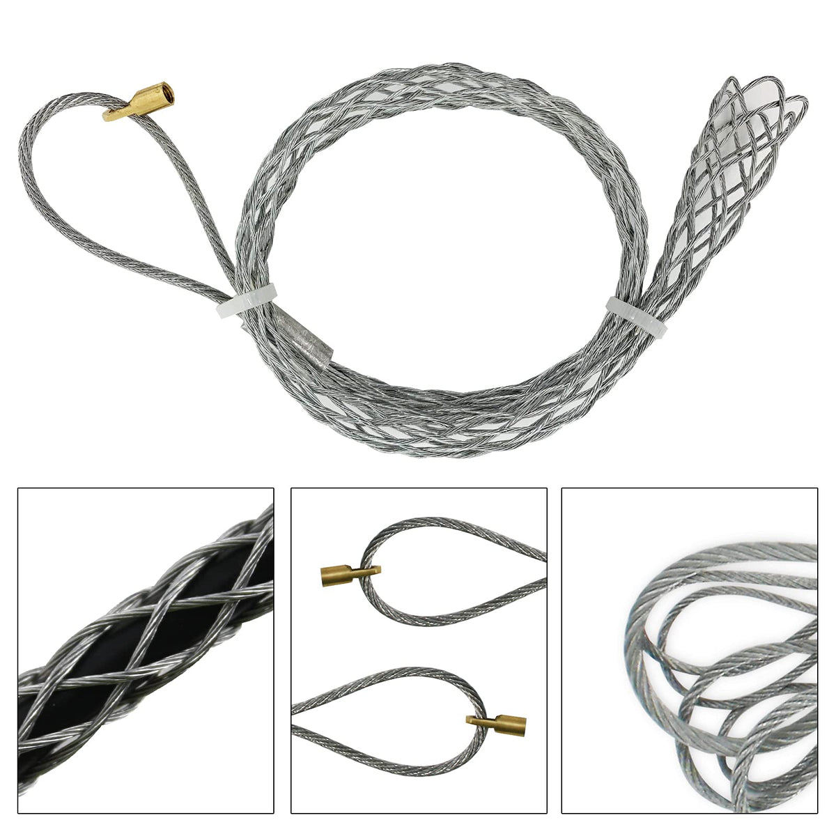 VGongTech Cable Pulling Grip Sock with 5mm Nut Flexible Eye Mesh Rope Cable Sock Kit Galvanizing Steel Antislip Pipe Cable Wire Pulling Grips Lassos 6 Set 4-25mm