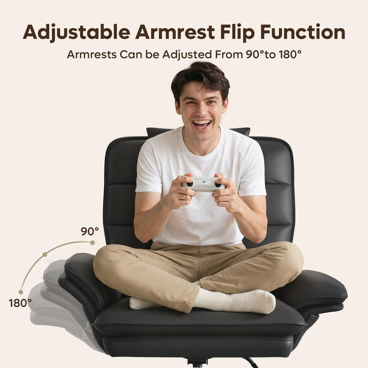 Bestier Cross Legged Office Chair Criss Cross Chair with Adjustable Arms 135° Reclining PU Leather Executive Chair with Wheels Big and Tall Computer Desk Chair for Home Office Black