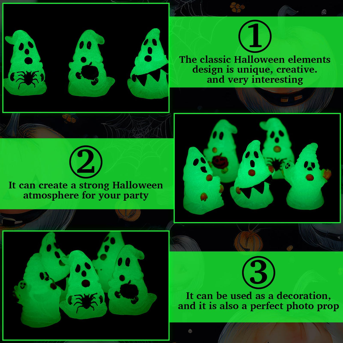 Quzzil 80 Pcs Halloween Glow in Dark Ghost Luminous Mini Resin Ghost Figurines Bulk to Hide Halloween Miniature Figurines Decorations for Landscape Patio Garden Yard Party Village Crafts