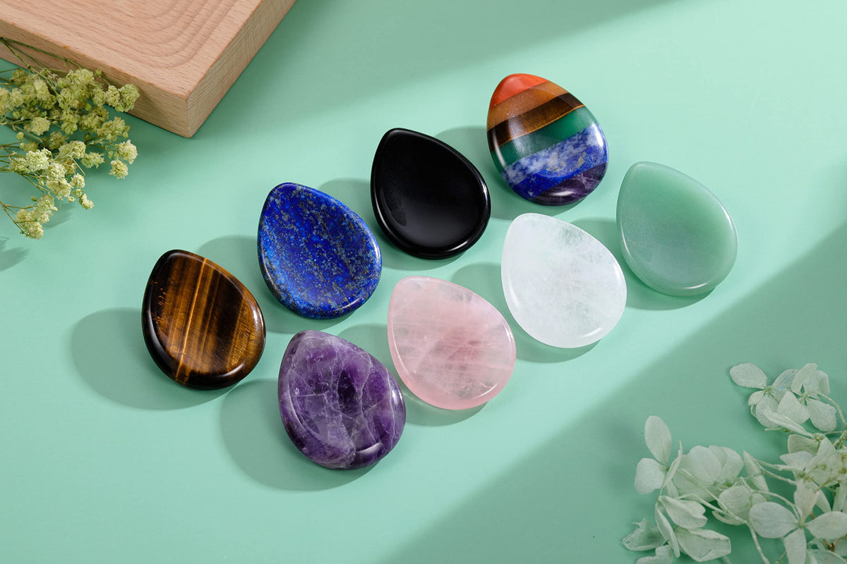 CrystalTears Lapis Lazuli Crystal Worry Stone Thumble Polished Healing Crystals Pocket Palm Stone Thumb Worry Stones for Anxiety Stress Relief Crystal Therapy