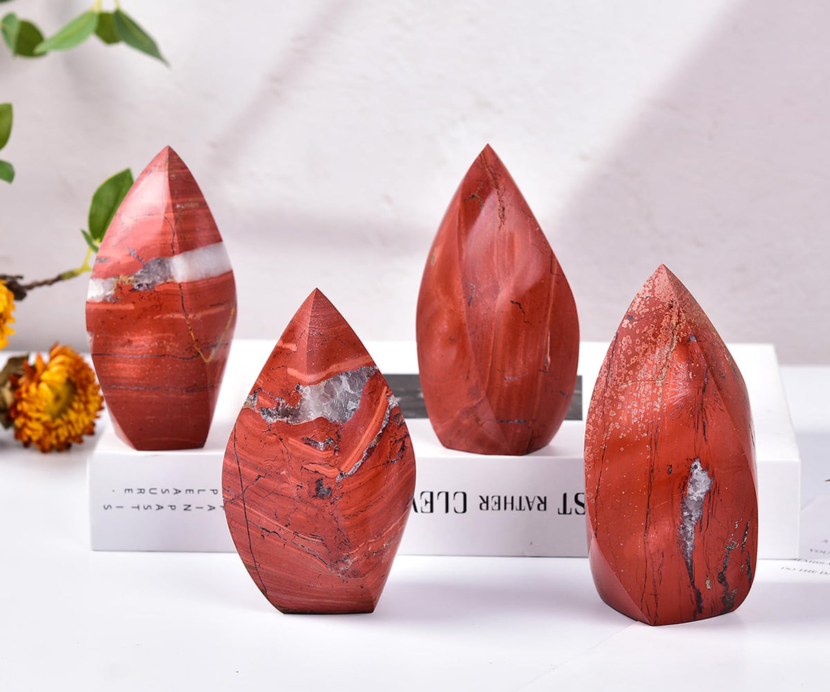 JIC Gem Red Jasper Large Crystals Natural Healing Crystal Point Obelisk Tower Spiral 4 Sides Energy Gemstone Decoration Gifts 1.1-1.7 Lbs