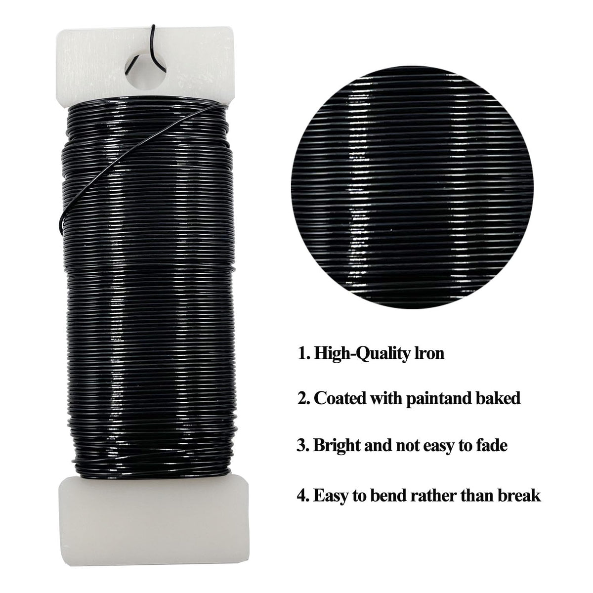 Honigo 26 Gauge Black Metal Floral Wire, 76 Yards/70 Meters,for Christmas Wreaths,Tree Decoration,Flower Arrangement,Craft Wire,Flower Wire,Garden Wires,Flowers Bouquet Accessories,Jewelry Wires DIY