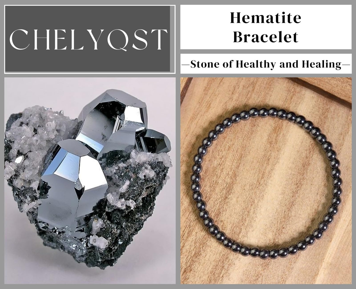 CHELYQST Hematite Bracelet - Stone of Healthy and Healing,Stretch Natural Stone Crystal Beads Jewelry Gifts for Women Men Unisex Adult,4mm