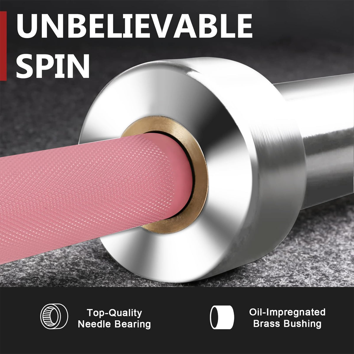 PROOFGOLD 6.6ft Olympic Barbell Bar,35Lb(15kg) Womens Barbell,Bench Press Bar for Squats and Deadlifts,2 Inch Olympic Weight Bar for Home Gym,500LB,Silver&Pink