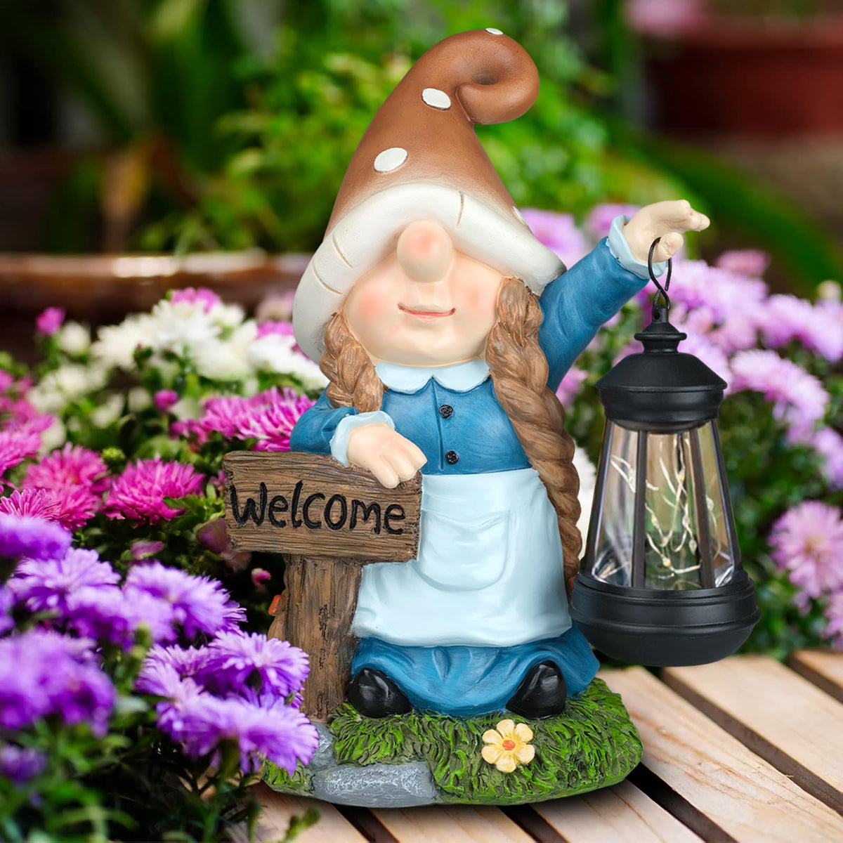 FLJZCZM Solar Large Gnome Garden Statue with Welcome Sign Outdoor Decor with LED Lantern Funy for Porch Yard Patio Lawn Ornament Christmas Housewarming Gardening Gift