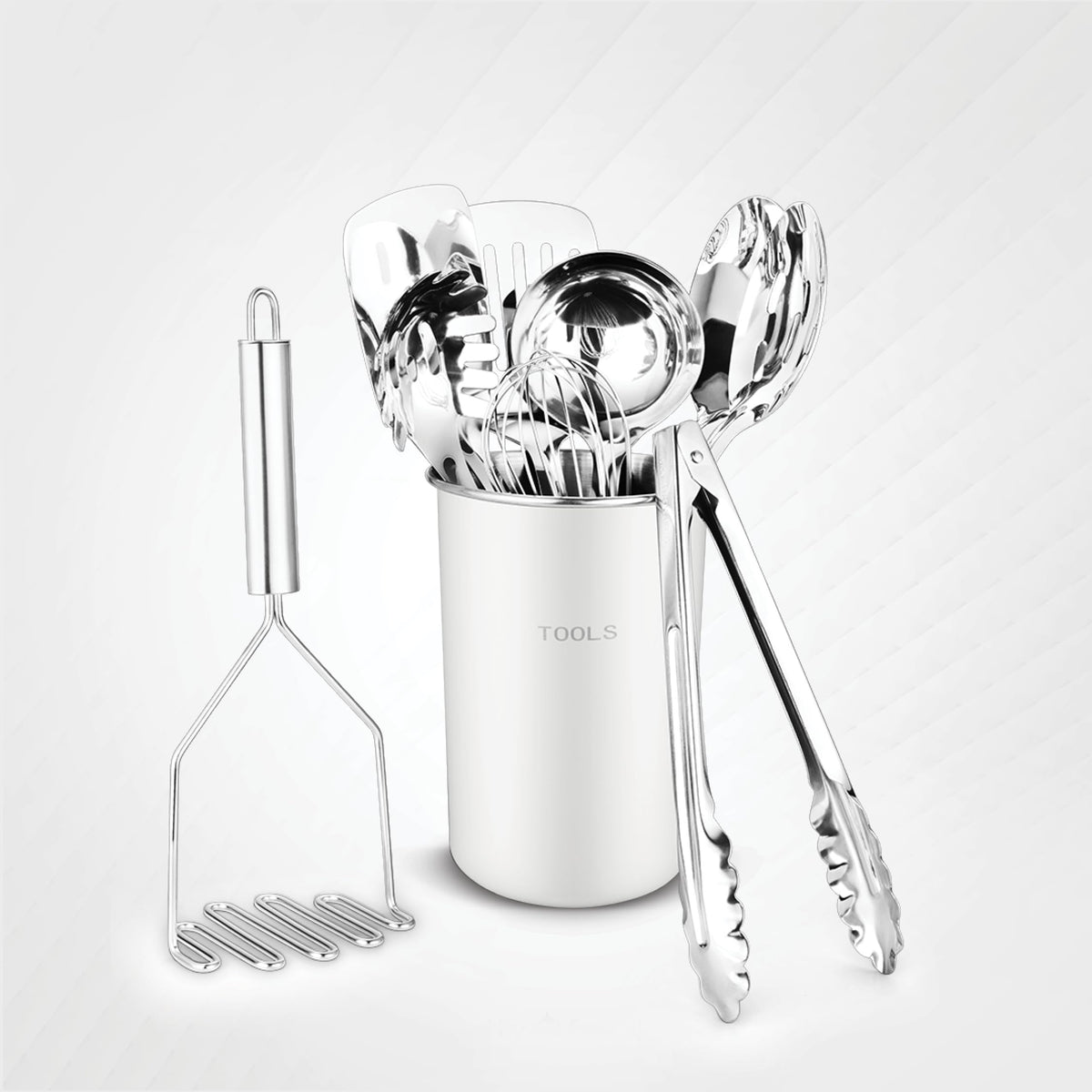 Avador® Premium Set of 10 Stainless Steel (WHITE HOLDER) Kitchen Tool Set with Holder Easy To Clean, Space Saving, Great for Cooking, Baking, Prepping (WHITE)