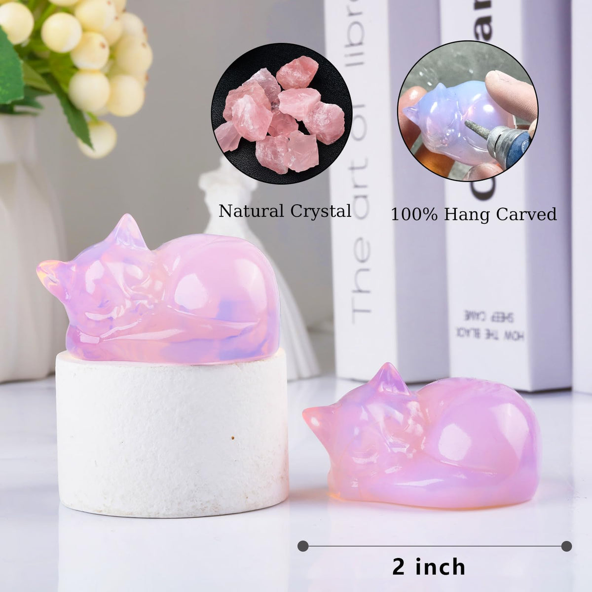 Ytbeoxk 2.1 Inch Opal Cat Crystals Statue cat Sleeping Decor Healing Crystal Cute Kitten Figurines Hand Carved Stone Energy Gemstones for Luck Statue in Home and Office Meditation for Cat Lover