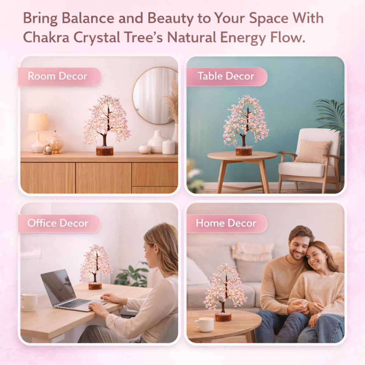 ANAYA AGATE Crystal Tree of Life Rose Quartz Healing Crystal Trees for Home & Office Decor, Handmade Gem Money Bonsai Trees for Positive Energy, Good Luck Decor, Birthday Gifts for Women, Mom