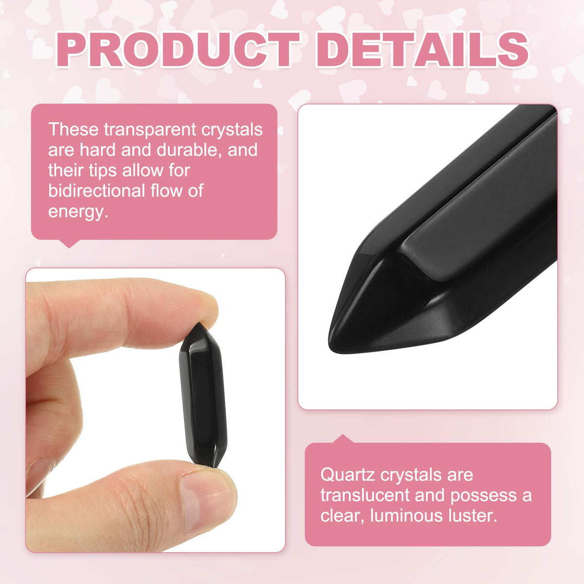 MECCANIXITY 10 Pack Black Quartz Crystals, Polished Crystals Bulk Hexagonal Shaped Meditation Gemstone for Jewelry Making Energy Balance Accessories Gifts