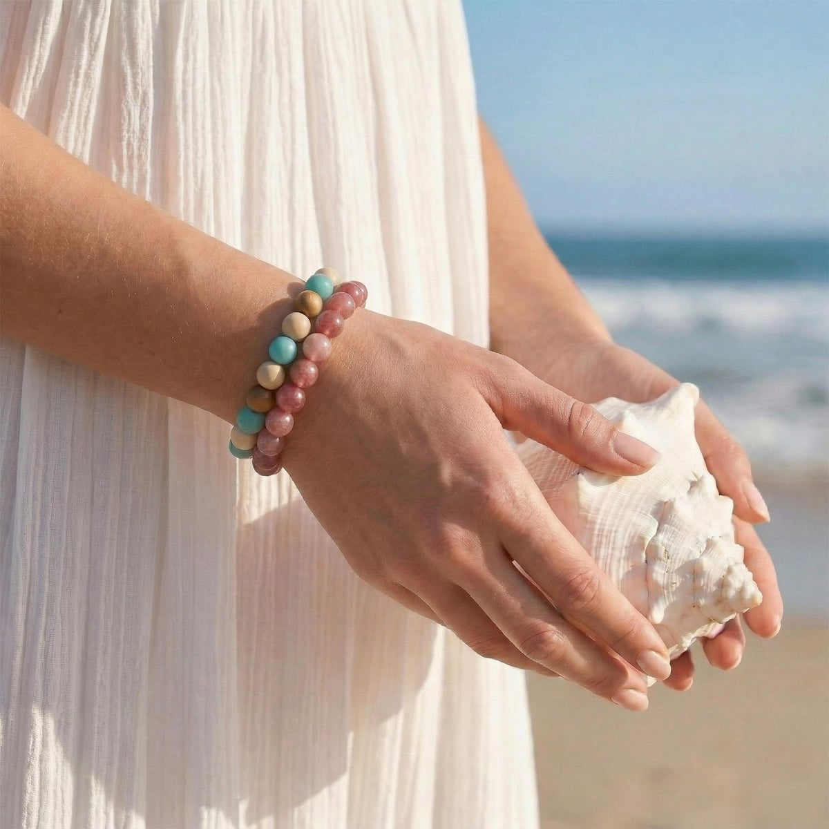 Kryllite Crystal Bracelets, Bracelet for Women, Nature Amazonite Crystal Stretch Elastic Bracelet, Nature Gemstone-8mm, Healing Stone Bracelets, Turquoise Jewelry Gifts for Women, Holiday