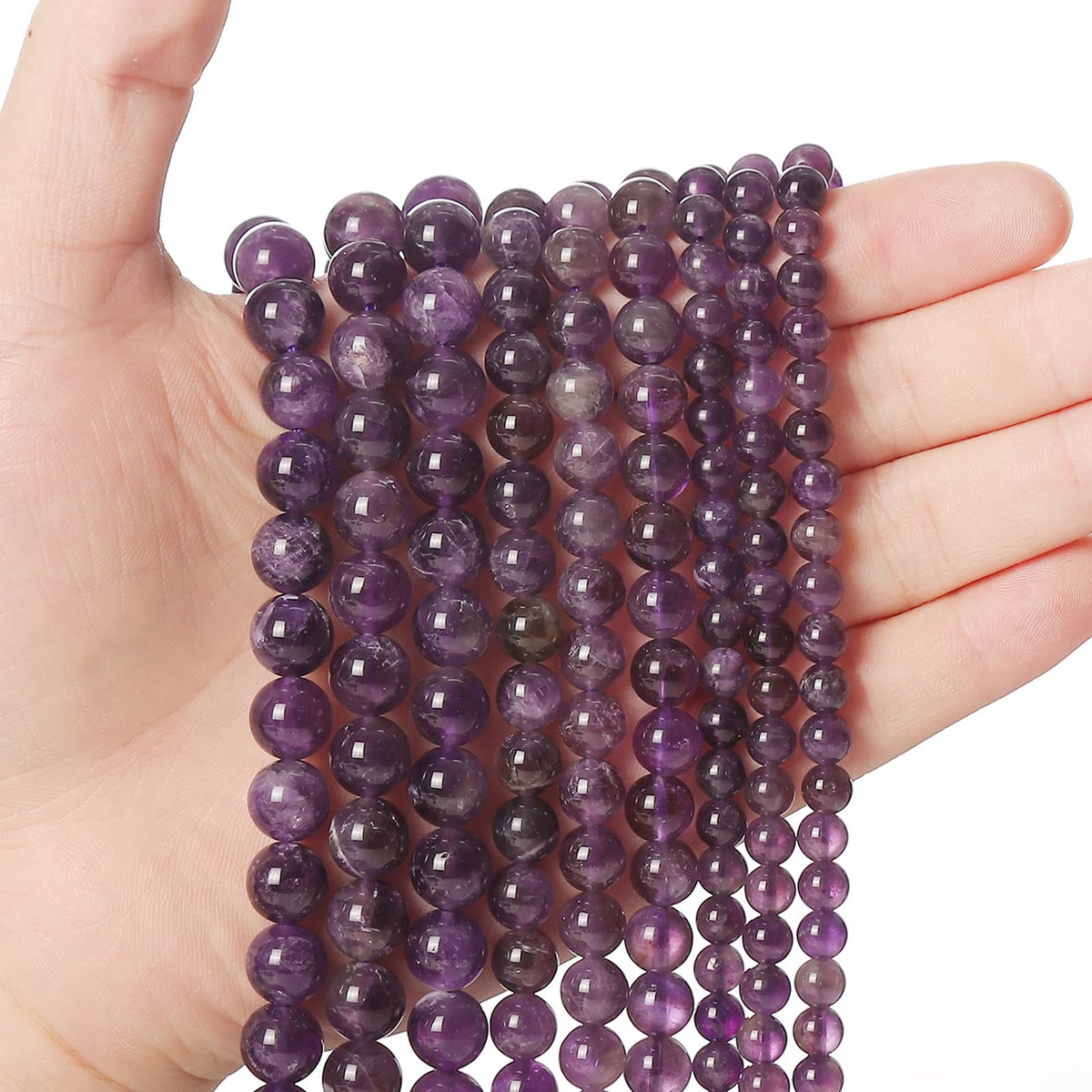 60pcs 6mm Natural Stone Beads Amethyst Beads Energy Crystal Healing Power Gemstone for Jewelry Making, DIY Bracelet Necklace