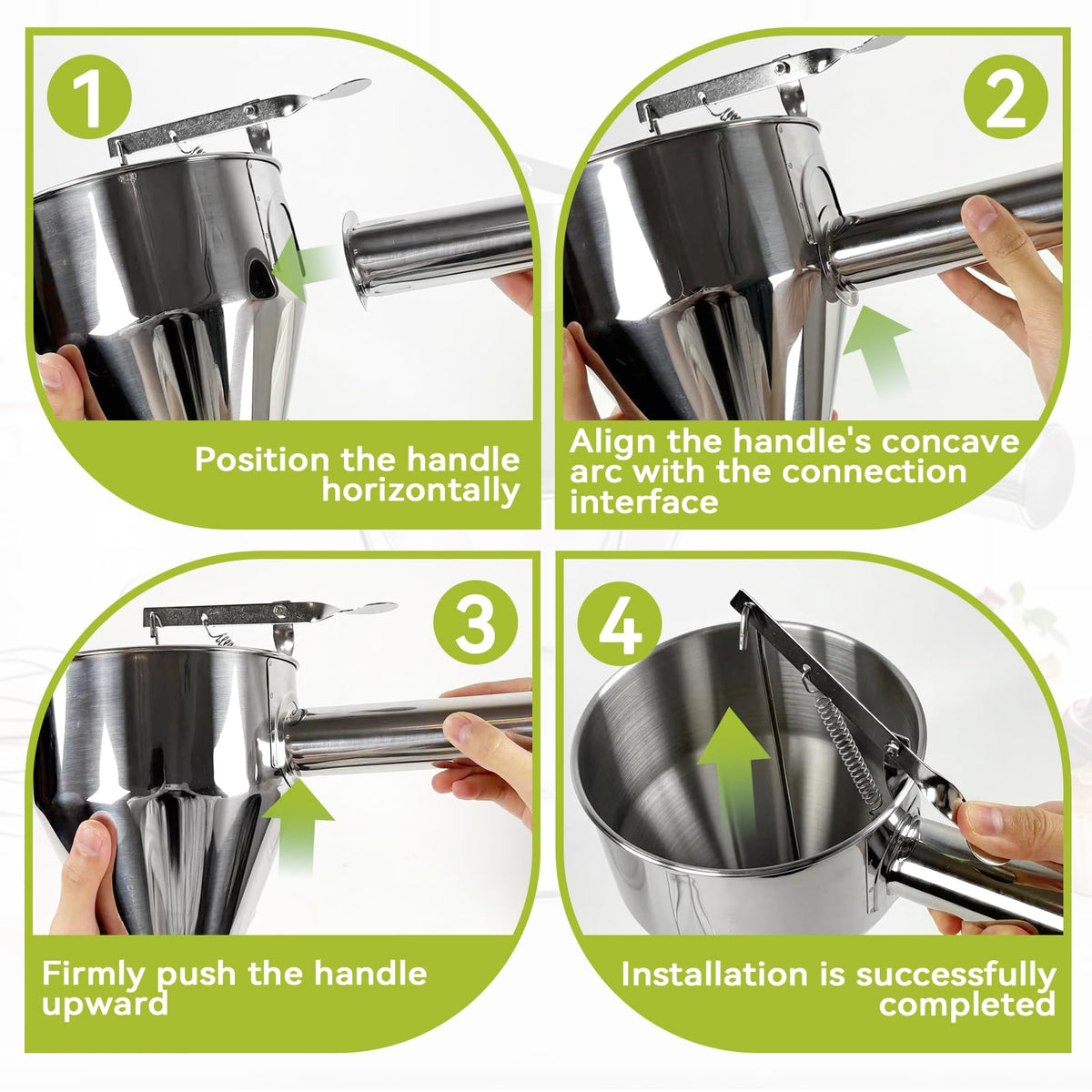Lyhubmh 40oz Stainless Steel Pancake Batter Dispenser, Pancake Dispenser with Stand and Squeeze Handle, 4 Interchangeable Nozzles for Pancakes, Cupcakes, Waffles and Baked Goods