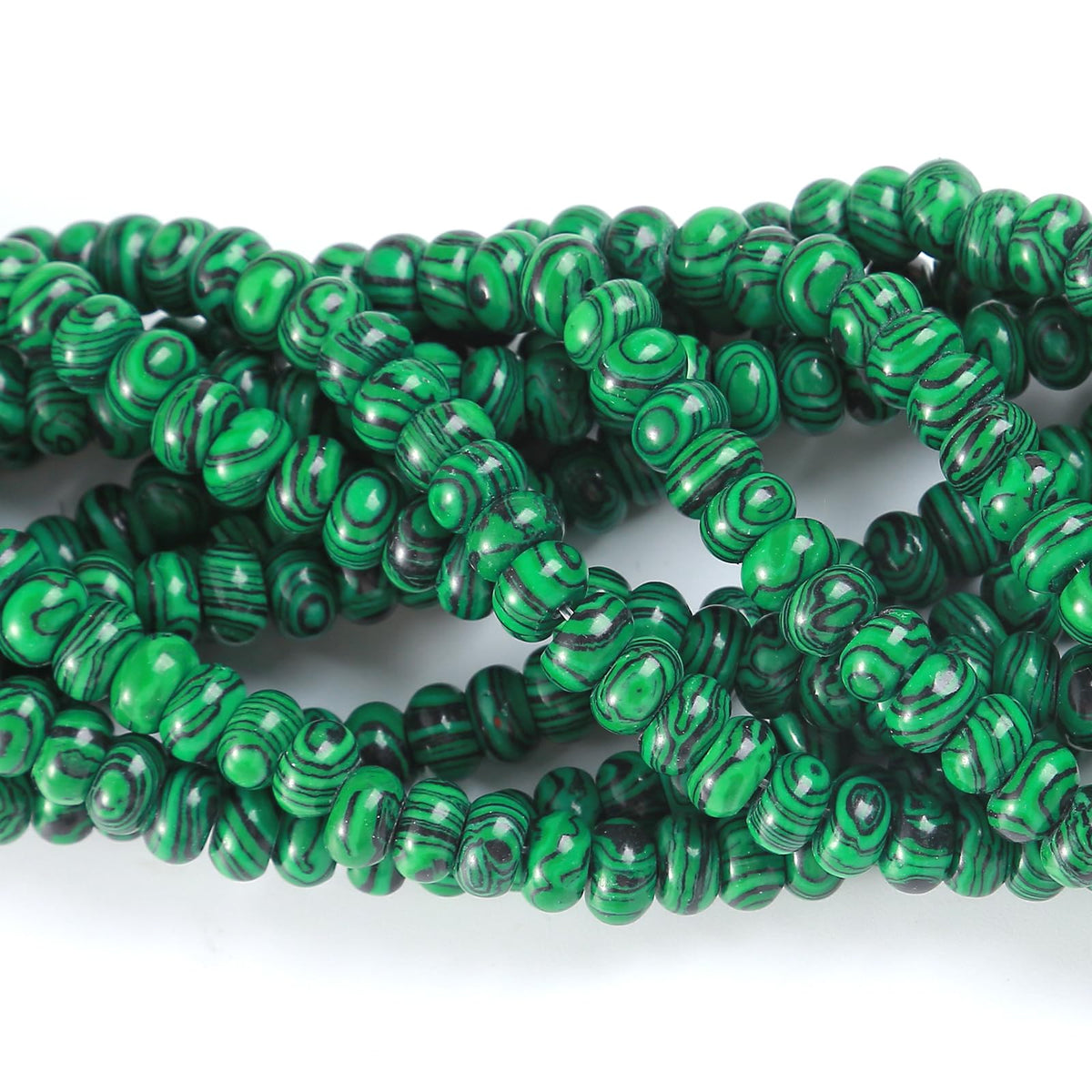 76pcs 5x8mm Natural Stone Green Malachite Rondelle Spacer Loose Beads Abacus Disk Stone Round Loose Gemstone Beads for Jewelry Making DIY Bracelet Necklace