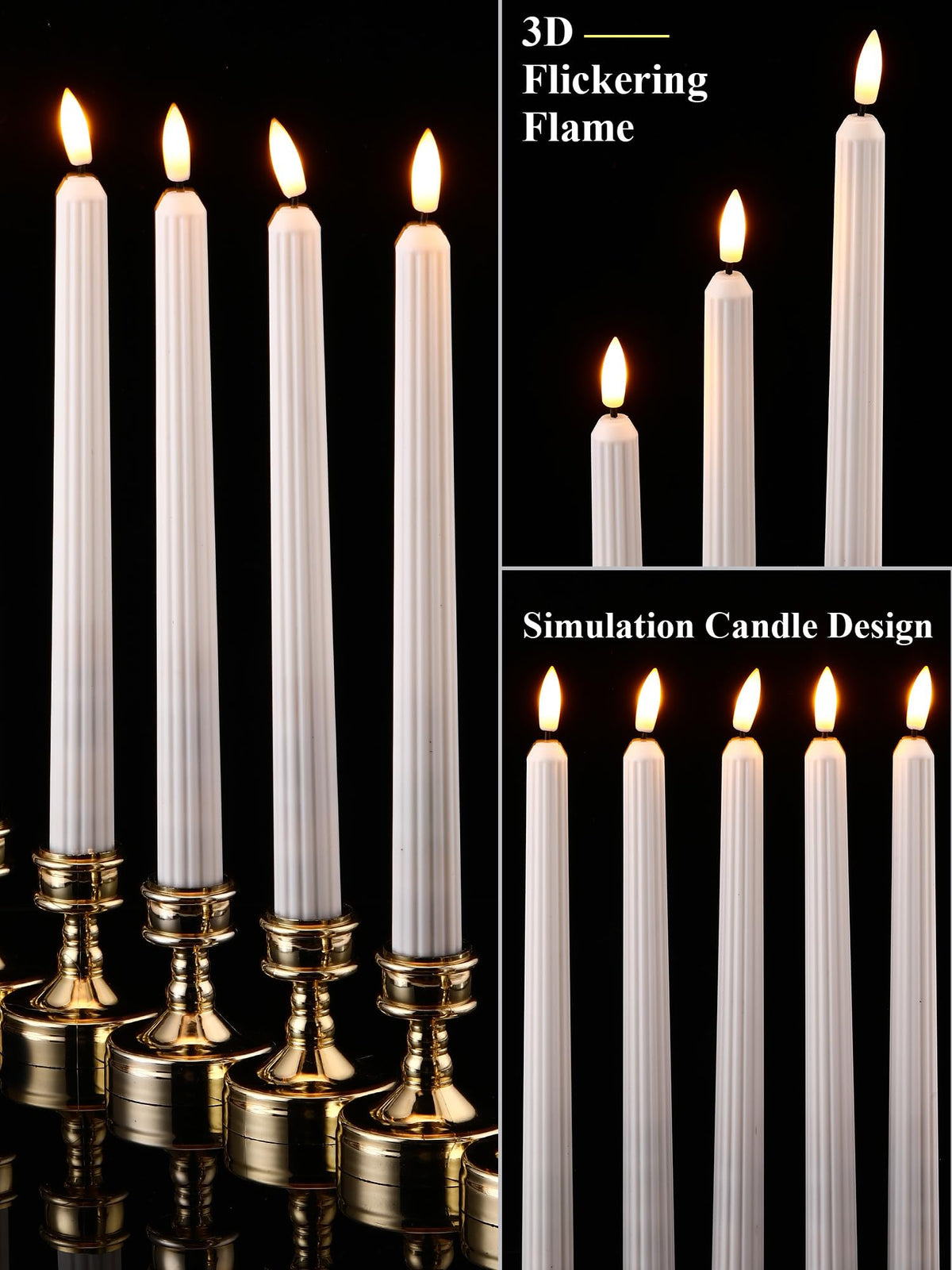 Treela 72 Pcs Flameless LED Taper Candles Battery Operated Candles Bulk 11 Inch Flickering Fake Candlesticks with Warm Light for Valentines Day Church Wedding Party Battery Not Included(Fluted,White)