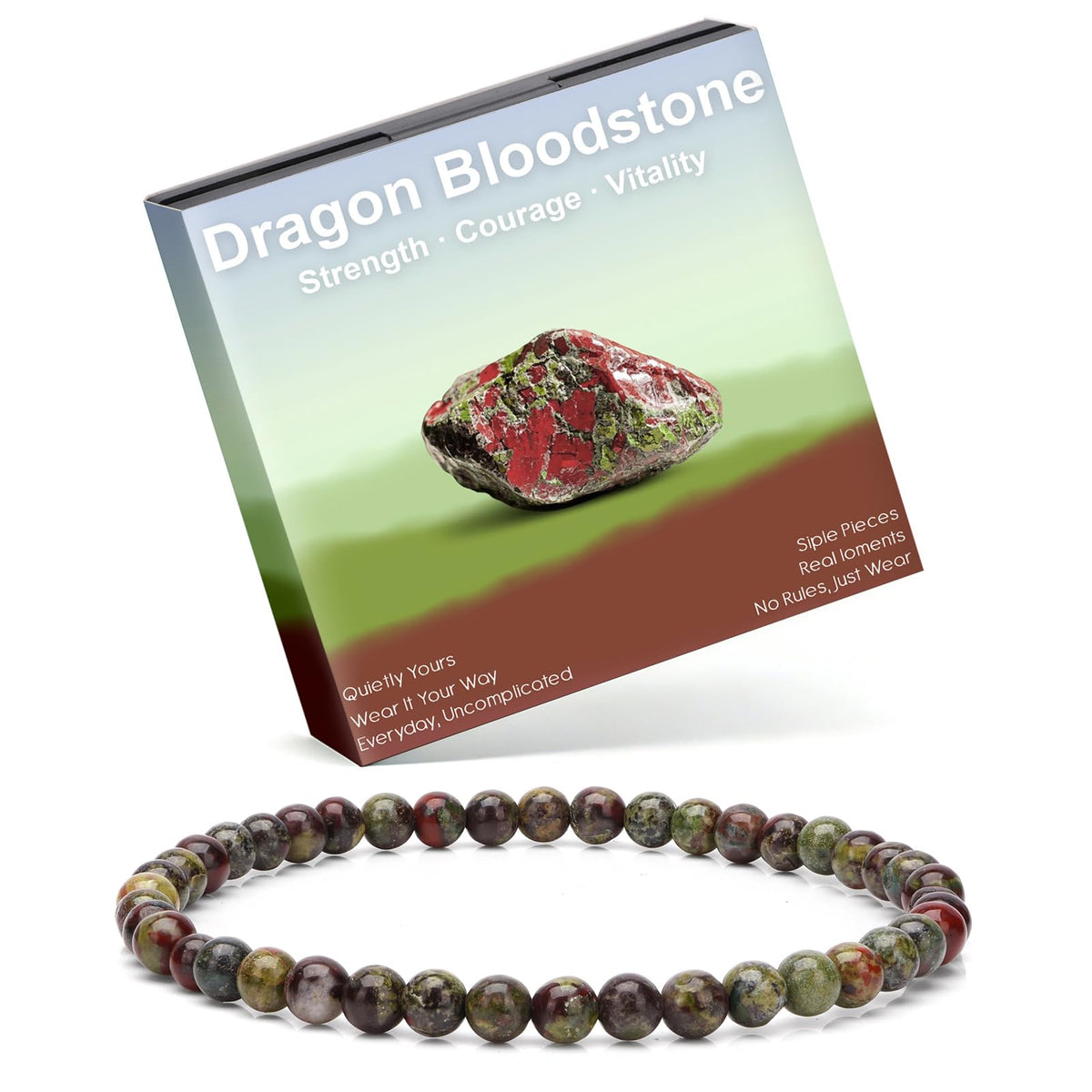 Risyfjew 4MM Handmade Dragon Bloodstone Natural Gemstone Stretch Elastic Bracelet,PE Film Anti-oxidation Packaging Natural Stone Crystal Healing Power Energy Gifts for Adult