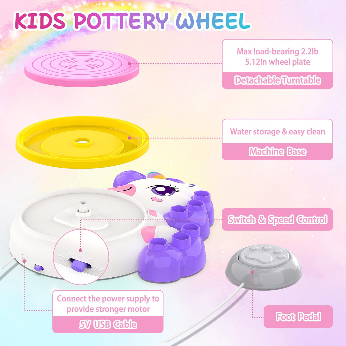 Pottery Wheel for Kids, Arts and Crafts for Kids Ages 8-12, Complete Pottery Painting Craft Kit with Clay, Art Supplies for Kids Toys Girls Birthday Christmas Gift for 6 7 8 9 10 11 12+, Purple