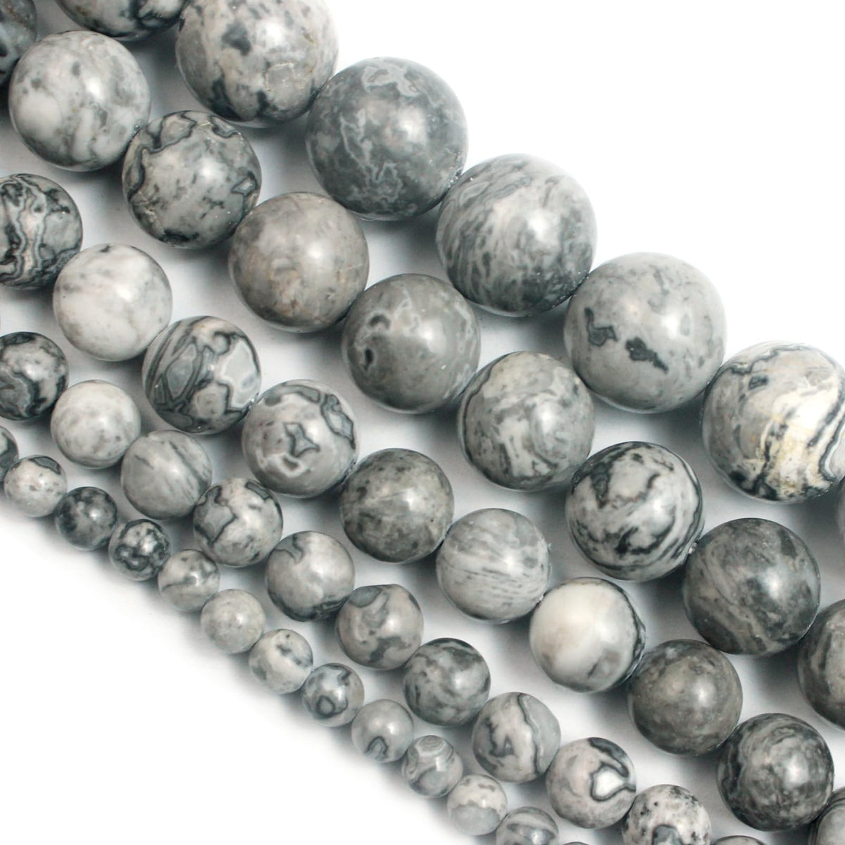 Cynbpm Natural Stone Macrame Grey Star Beads for Crafts Black Embroidery Pony Loose Round Beads Jewelry Making Bracelets Necklace 6mm