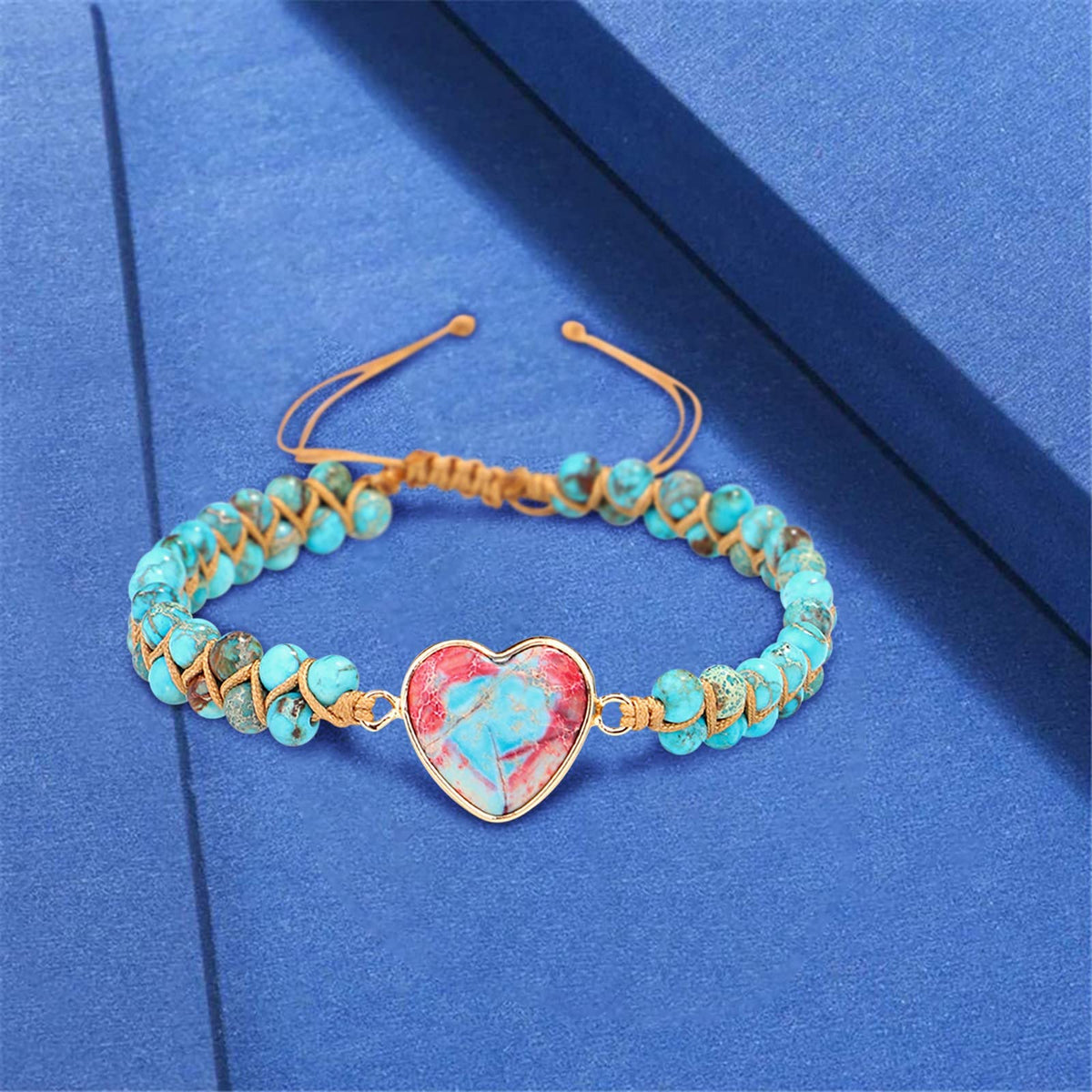 Healing Stone Bracelet Beads Yoga Bracelet Turquoise Natutal Stone Chakra Crystal Energy Heart Charm Bracelet Handmade