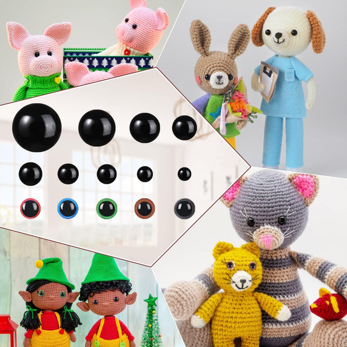 408Pcs Safety Eyes for Crochet 6-30mm Plastic Colorful Safety Eyes for Amigurumi with Washers Black Stuffed Animal Eyes for Craft Teddy Bear