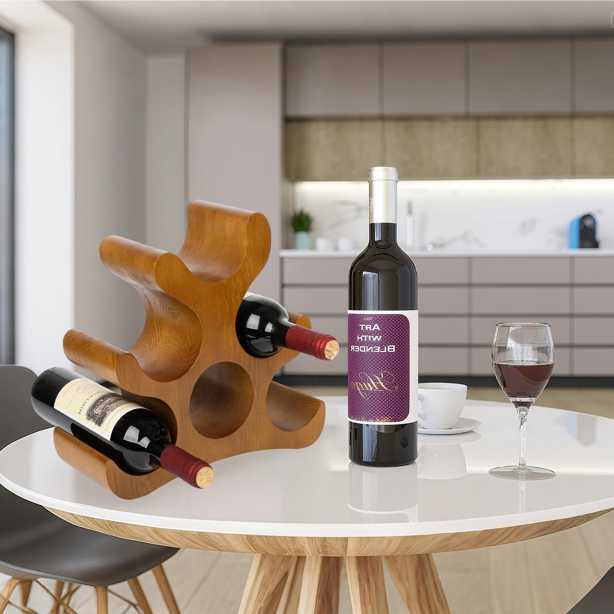 TRUDING Countertop Wine Rack - 6 Bottle Wooden Wine Rack - Freestanding Wine Bottle Holder Stand - Wine Storage Rack for Cabinet Pantry Bar Kitchen (Brown)