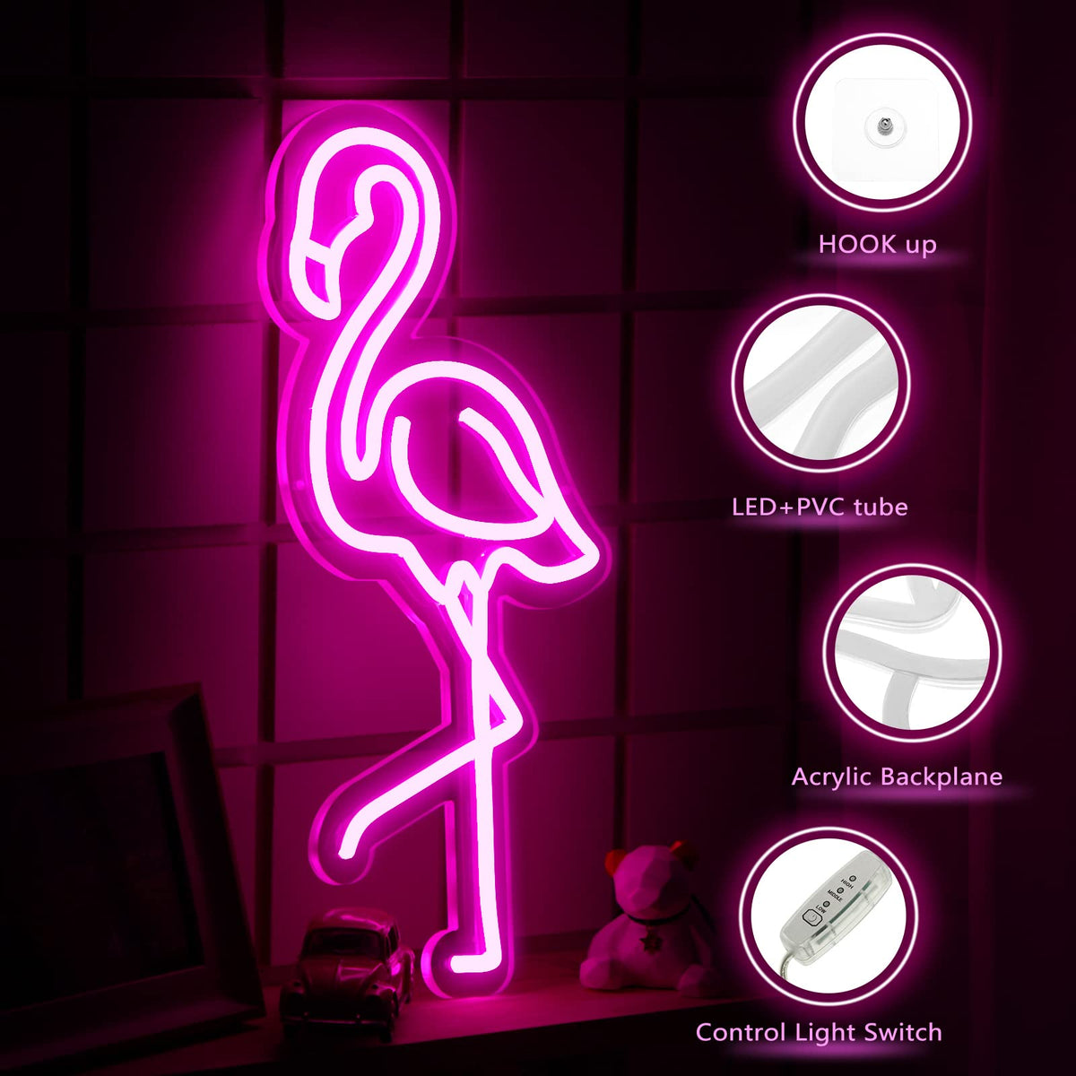 ROCEEI Tropical Flamingo LED Neon Sign Neon USB Powered Lights Sign Wall Art Gifts for Christmas Room Kids Bedroom Birthday Party Bar Decor