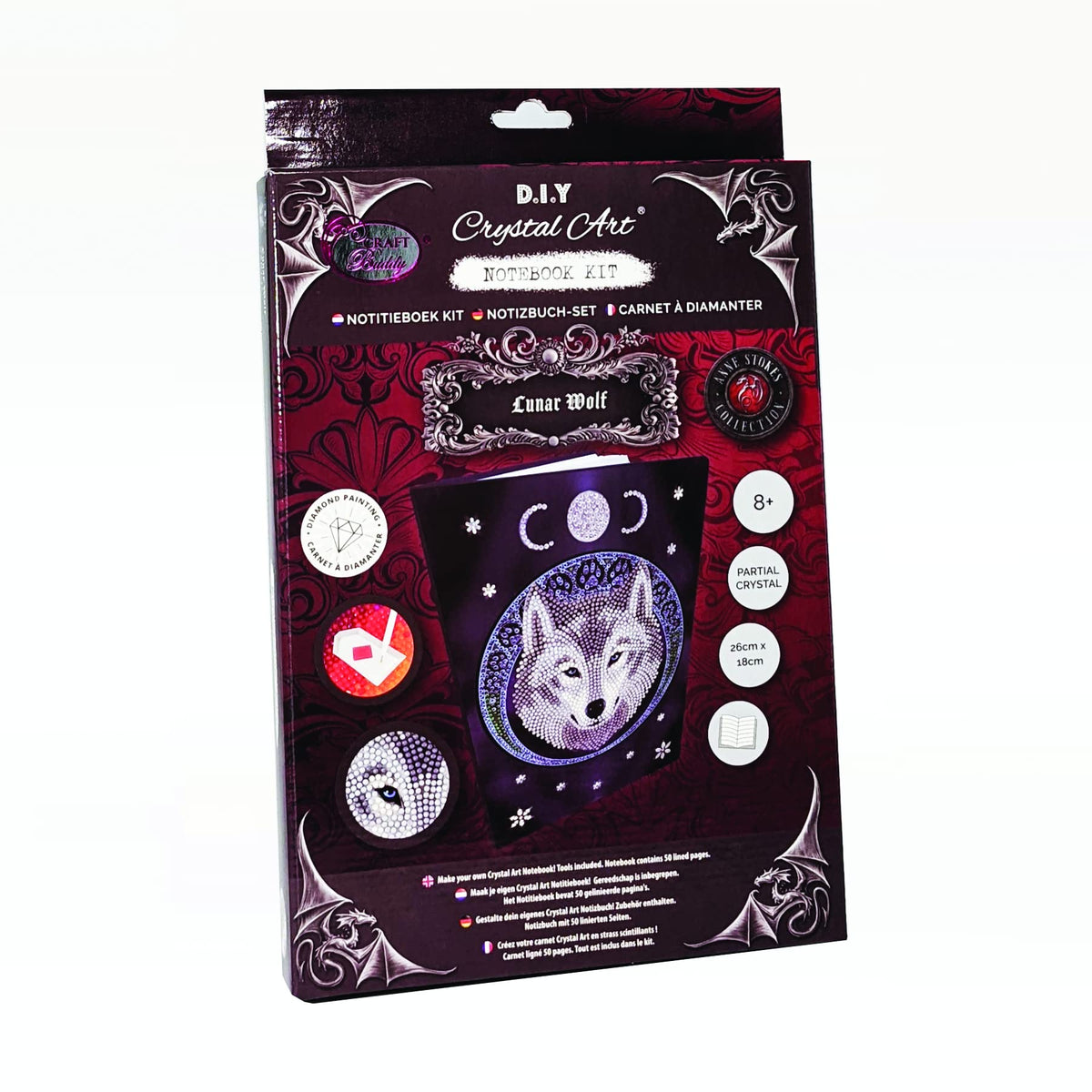 Crystal Art Diamond Painting Notebook - Lunar Wolf - Create a Sparkling Notebook Cover Using Crystals - for Ages 8 and up