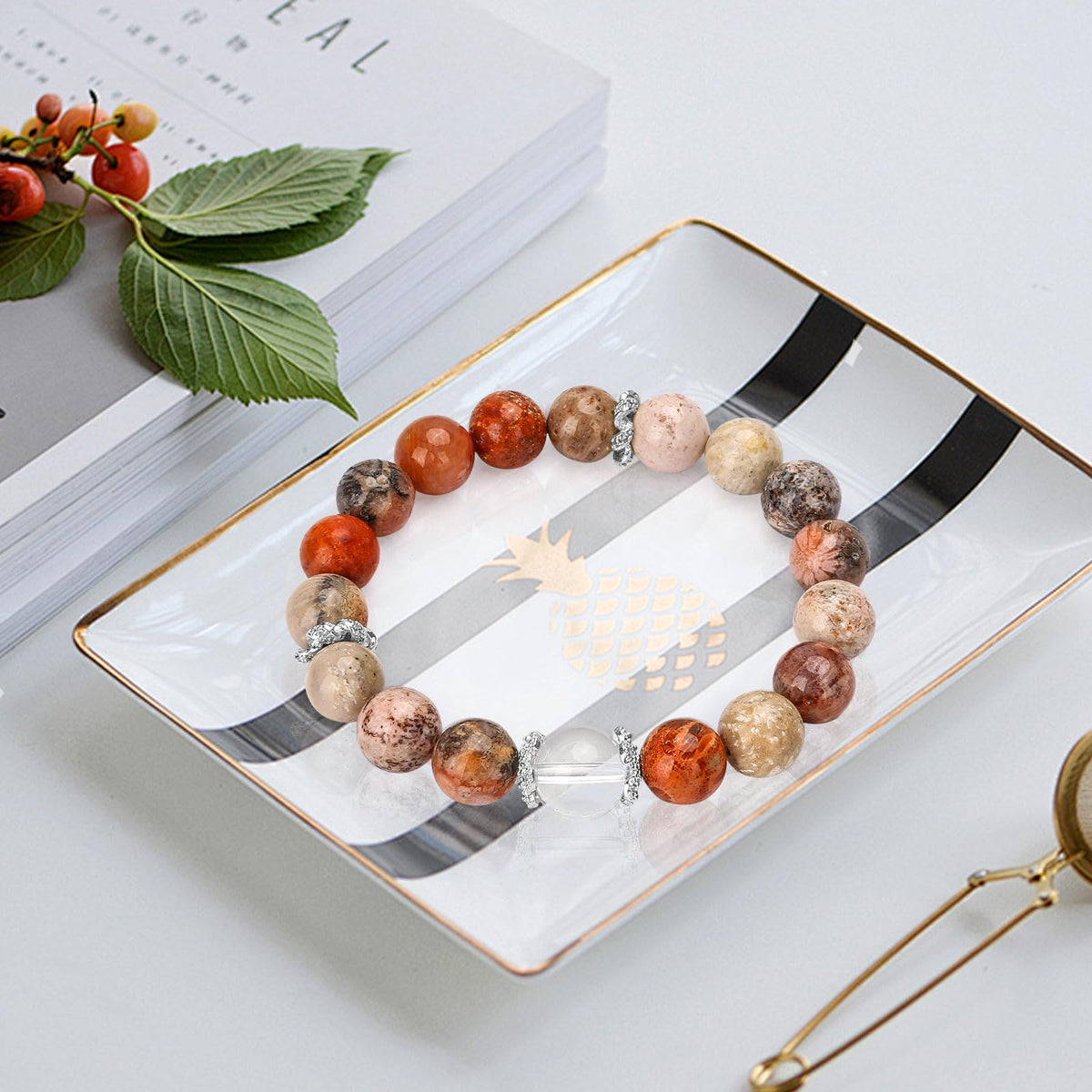 oilcnik Natural Stone Gemstone Charm Bracelet – Graduation & Birthday Gifts for Her, Handmade Gifts for Women: Mother’s Day, Valentine’s & Anniversary