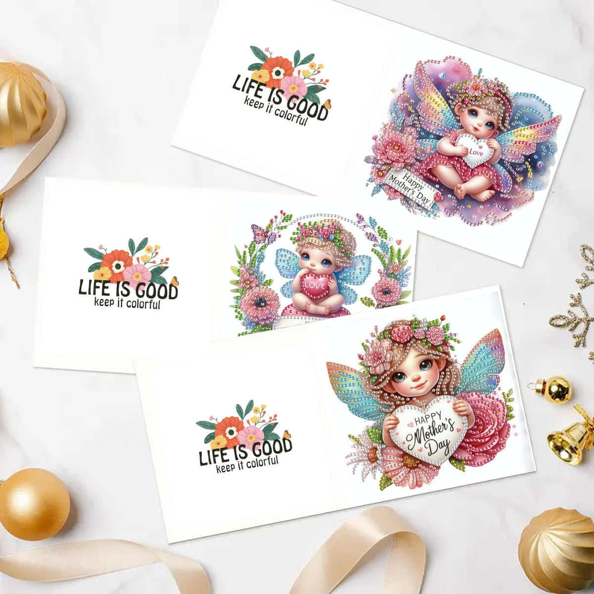 MaiYiYi 6 Pack DIY Happy Mother's Day Diamond Art Cards Rose Girl Diamond Painting Greeting Cards Dog Diamond Art Cards with Envelopes for Mother Grandma Friends Family