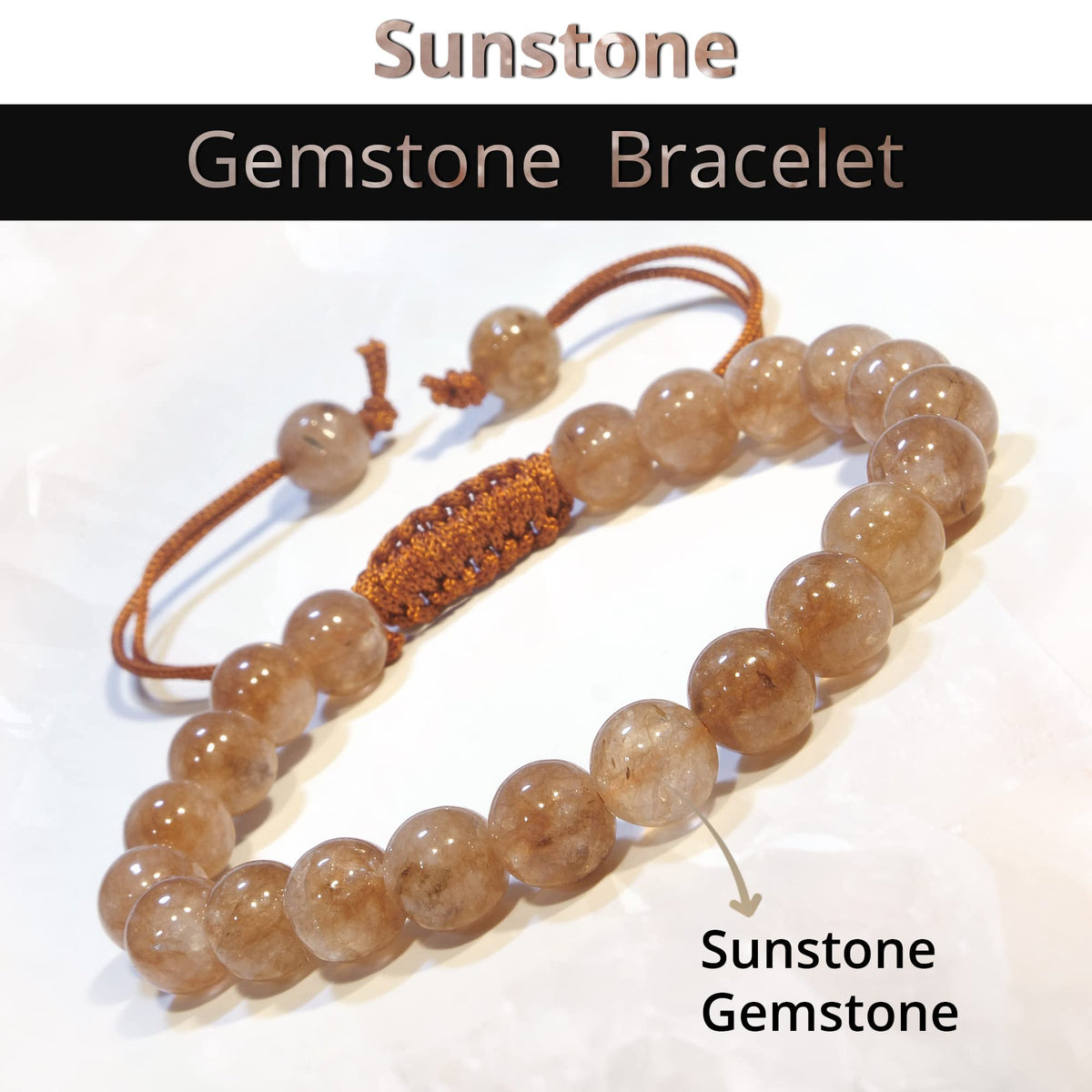 ANAYA AGATE Healing Crystal Bracelet – Chic Gemstone Bracelet for Men and Women – 8mm Round Bead Bracelets for Spiritual Healing, Protection, Positive Energy - Sunstone