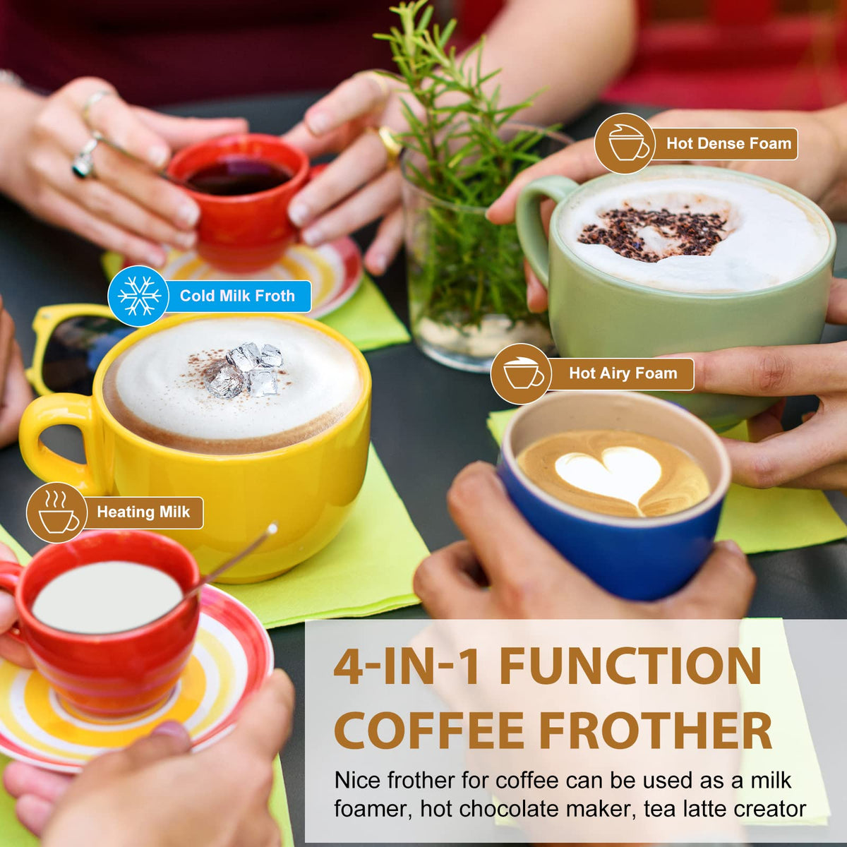 BIZEWO Milk Frother Electric, Warm and Cold Milk Steamer, 4 IN 1 Automatic Milk Warmer Stainless Steel with Touch Screen for Coffee, Latte, Macchiato, Cappuccino, Hot Chocolate