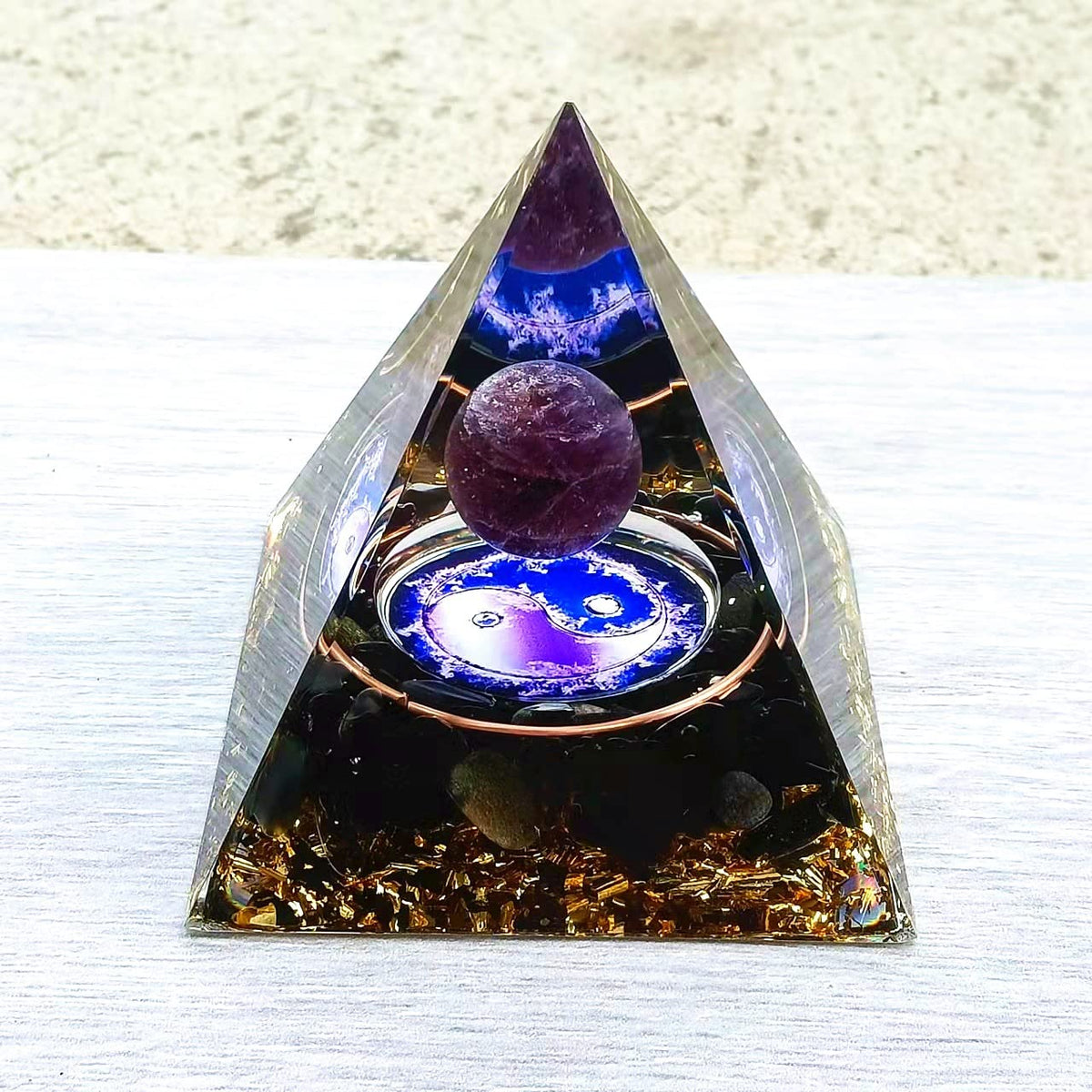 ycyingcheng Moonstone Crystal Orgone Pyramid Ogan Crystal Energy Tower, Nature Reiki Chakra Crushed Stone Jewelry, Crystal Pyramid for Home Decor (Crystal Pyramid-03)
