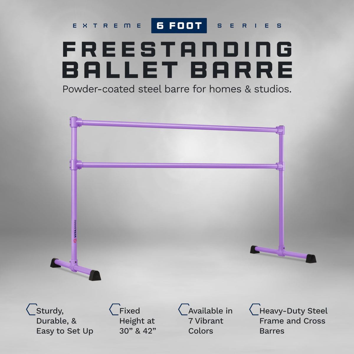 VITA Barre Portable Freestanding Double Ballet Barre, Extreme, 6 Ft Bars, Purple, Steel | Fixed Height, Made in USA, Home or Gym Exercise Equipment for Kids & Adults | Dance, Fitness, Pilates
