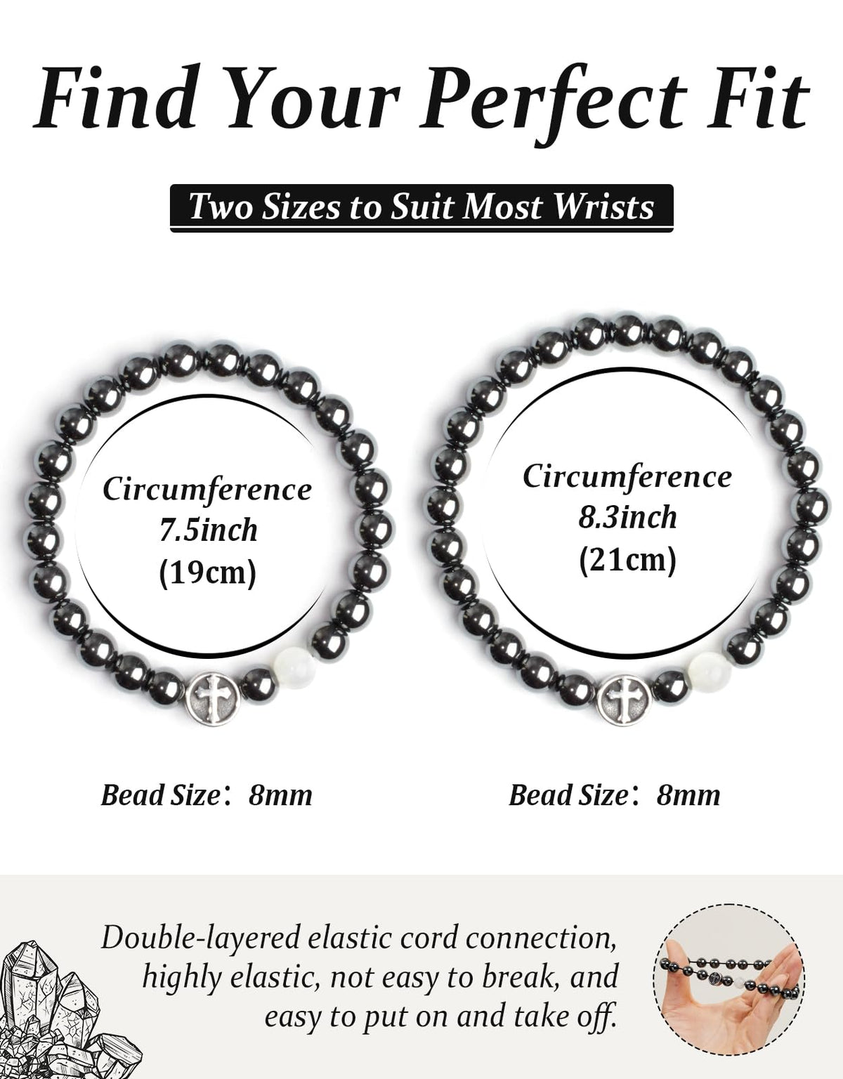 Landorilo Gifts for Men, 8mm Cross Natural Stone Beaded Bracelets, Hematite Healing Bracelet, Handmade Mens Jewelry Gift for Him, Husband, Son, Father, Friend(To My Son-8.3in)