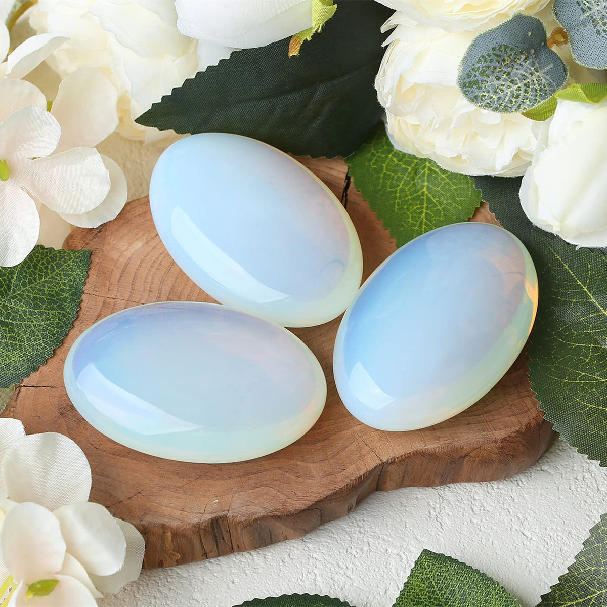 ZHIYUXI 2.4" Opalite Healing Stones Opal Stone Crystals and Healing Stones Gemstones Worry Stone Crystals Decor Protection Crystals Polished Stones Palm Stone Gem Gifts Mediation Energy Balancing 1PC