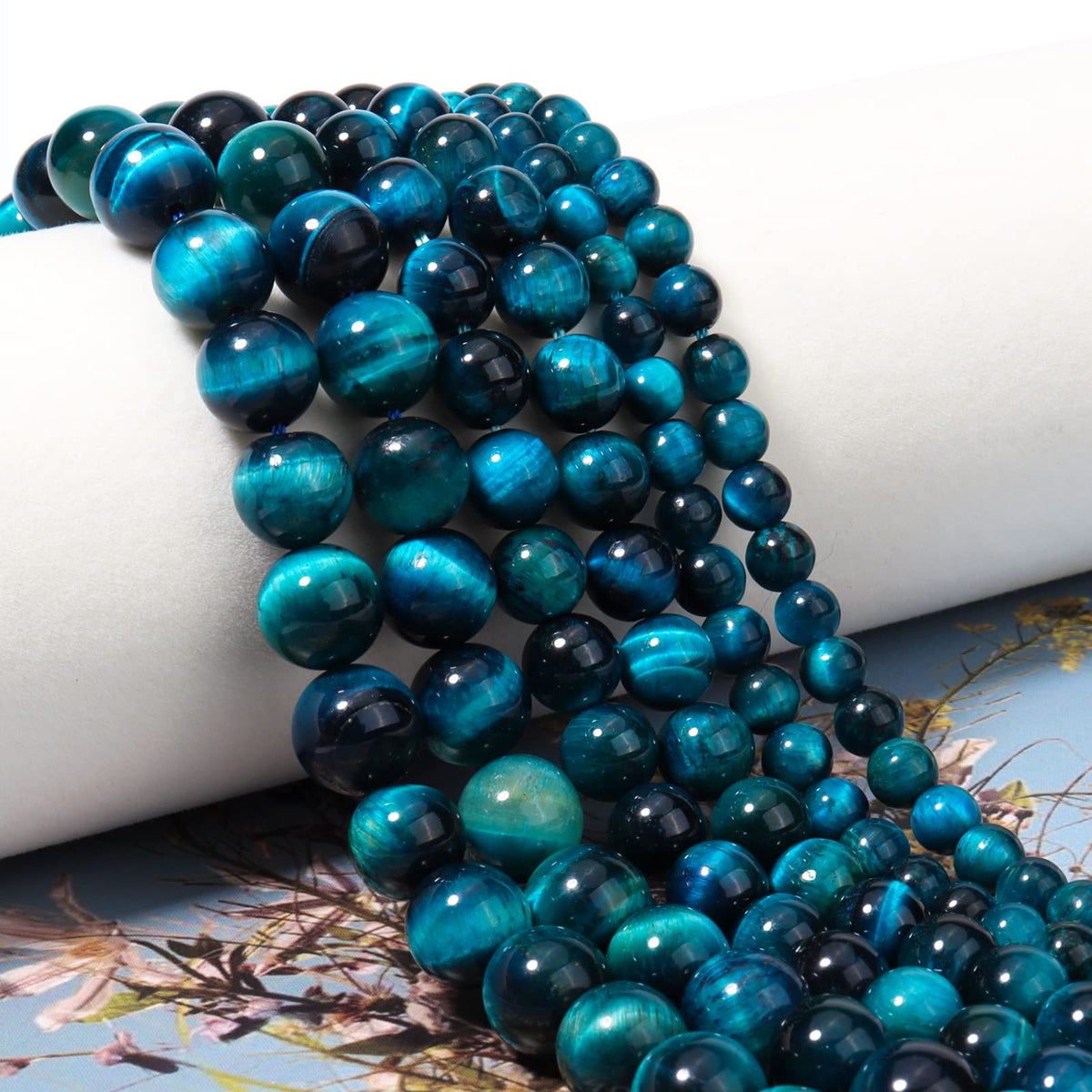 60pcs 6mm Natural Aquamarine Tiger Eye Gemstone Beads Energy Healing Crystal Round Loose Stone Beads for Jewelry Making, DIY Bracelets Necklaces