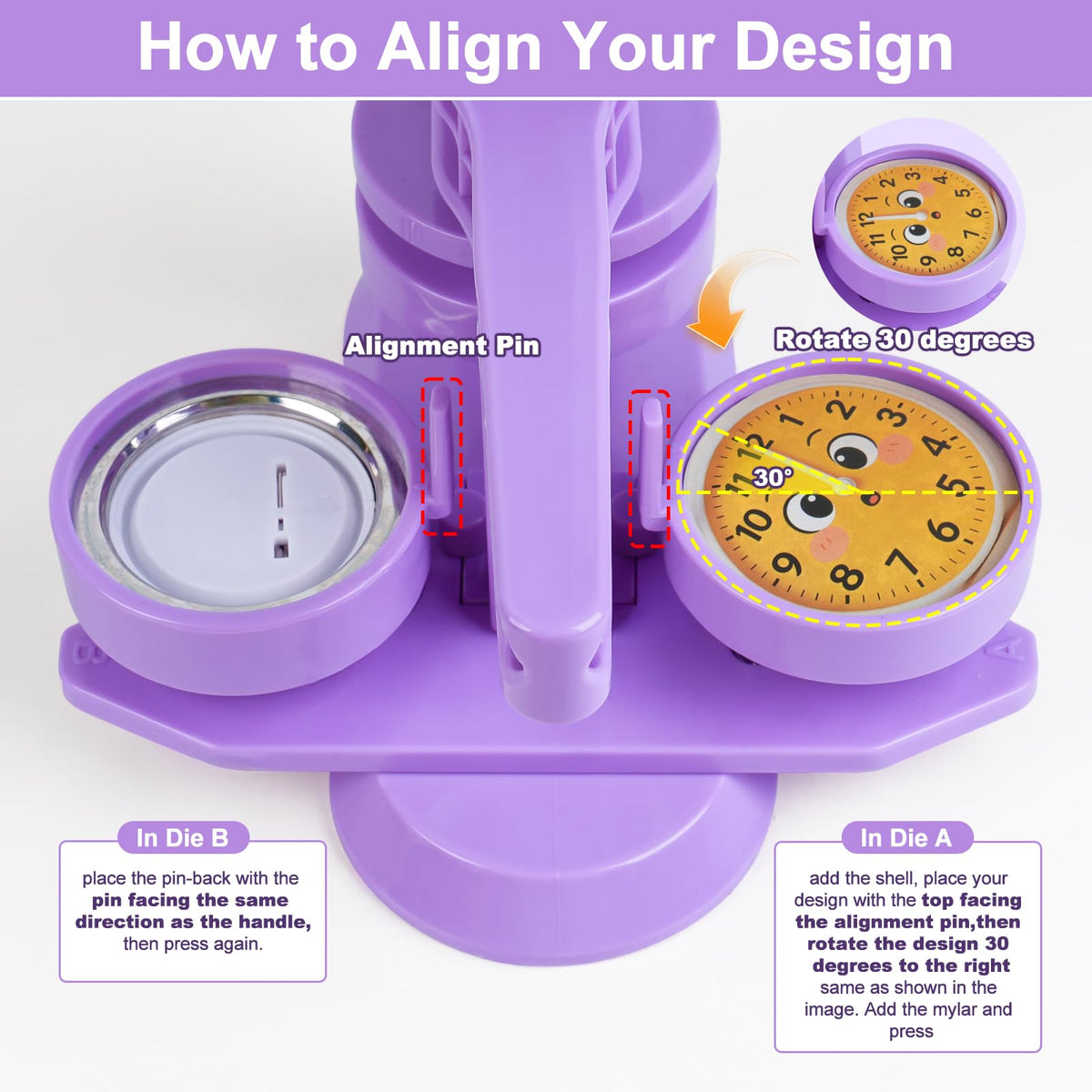 Happizza Button Maker Machine 58mm/2.25in, Pin Maker Machine Kit with 30 Buton Parts, DlY Badge Maker, Purple Button Press Machine, Perfect Beginner Experience Kit, Ideal for School, Parties, Events