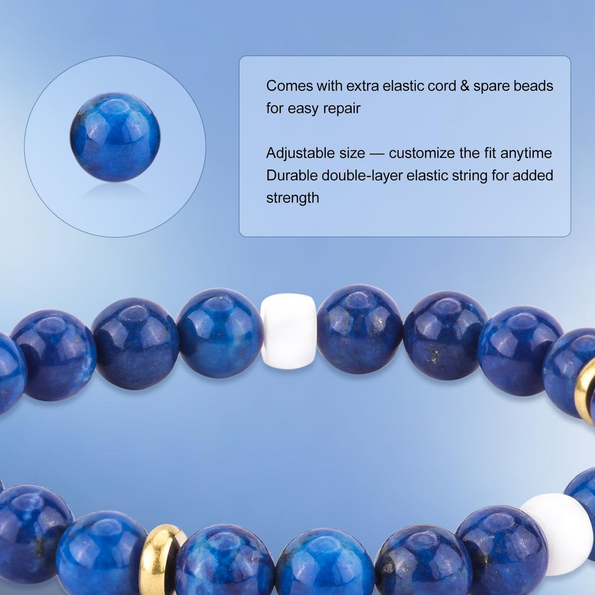 MesoAura Natural Garnet Bracelet – handmade Crystal Healing Jewelry for Women & Men – Root Chakra Balance, Vitality & Courage Energy Stone – Zodiac Capricorn Aquarius – Spiritual Gemstone Beaded Bracelet (Third Eye Chakra – Lapis Lazuli Fantasia bracelet)