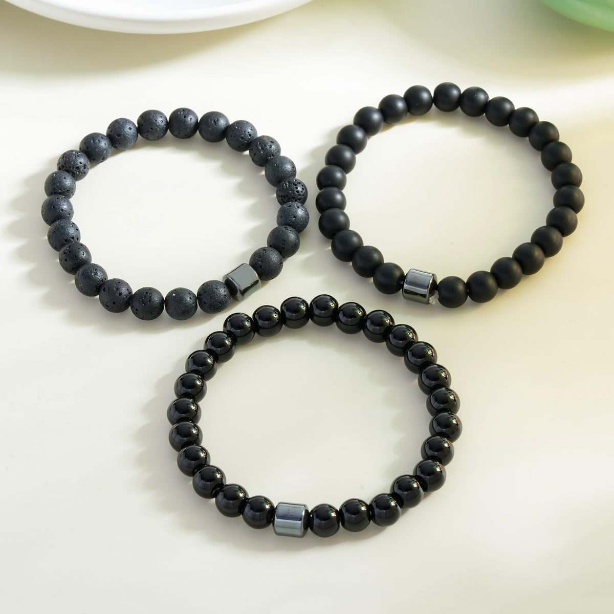 ZHDHDQ 3PCS Glame Anti Alcohol Bracelet for Men Women Black Bead Tiger-eye Stone Volcanic Stone Reduce the Urge Drinking Alcohol Manifestation Relieve Anxiety Stress Jewelry Gift