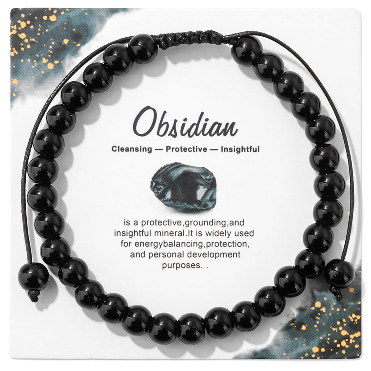 Black Obsidian Bracelet for Women Men-6MM Feng Shui Black Obsidian Beaded Wealth Bracelet Healing Crystal Birthday Gifts