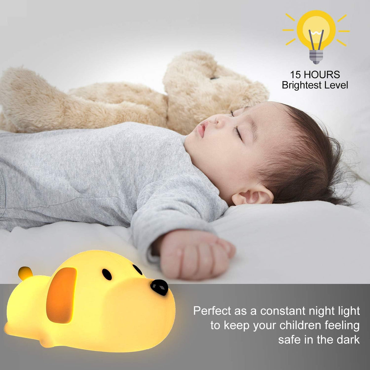 S NMT Silicone LED Papa Puppy Night Light Touch Sensor Switching Night Lamp, Transform Between Warm White 2700K and White 6500K, Safe SIL+ABS, Sleep Timer Setting for Kids Babies Bedside and Nursery