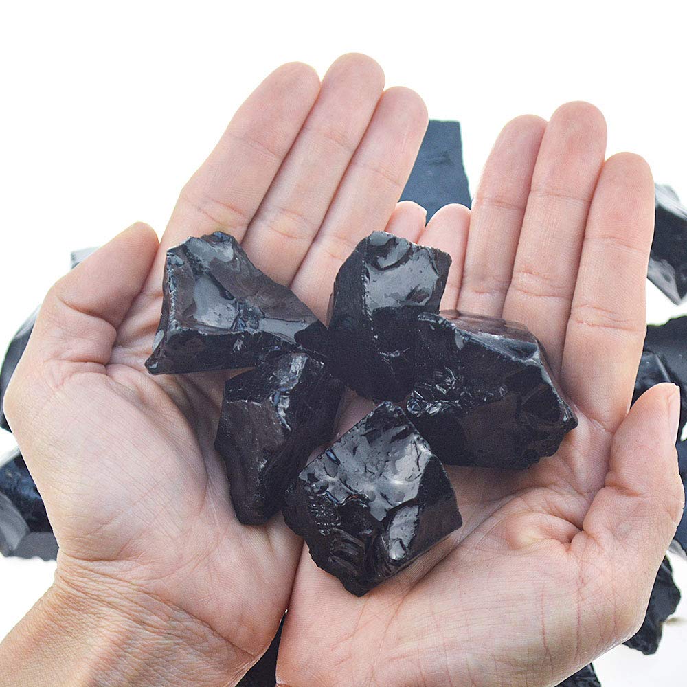 UU UNIHOM 1lb Bulk Raw Black Obsidian Stones, Large 1" Natural Rough Stones for Tumbling, Cabbing, Fountain Rocks, Decoration, Polishing, Wire Wrapping, Wicca and Reiki