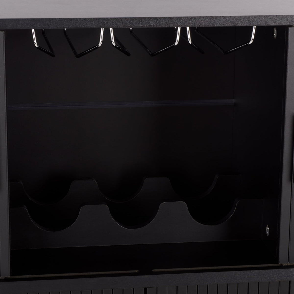 SAFAVIEH Furniture - Erdwing Bar Cabinet - Black - Tambour Door Wine & Liquor Storage Cabinet with Glassware Rack - Ideal for Living Room, Home Bar, Dining Space (BCT3100B)